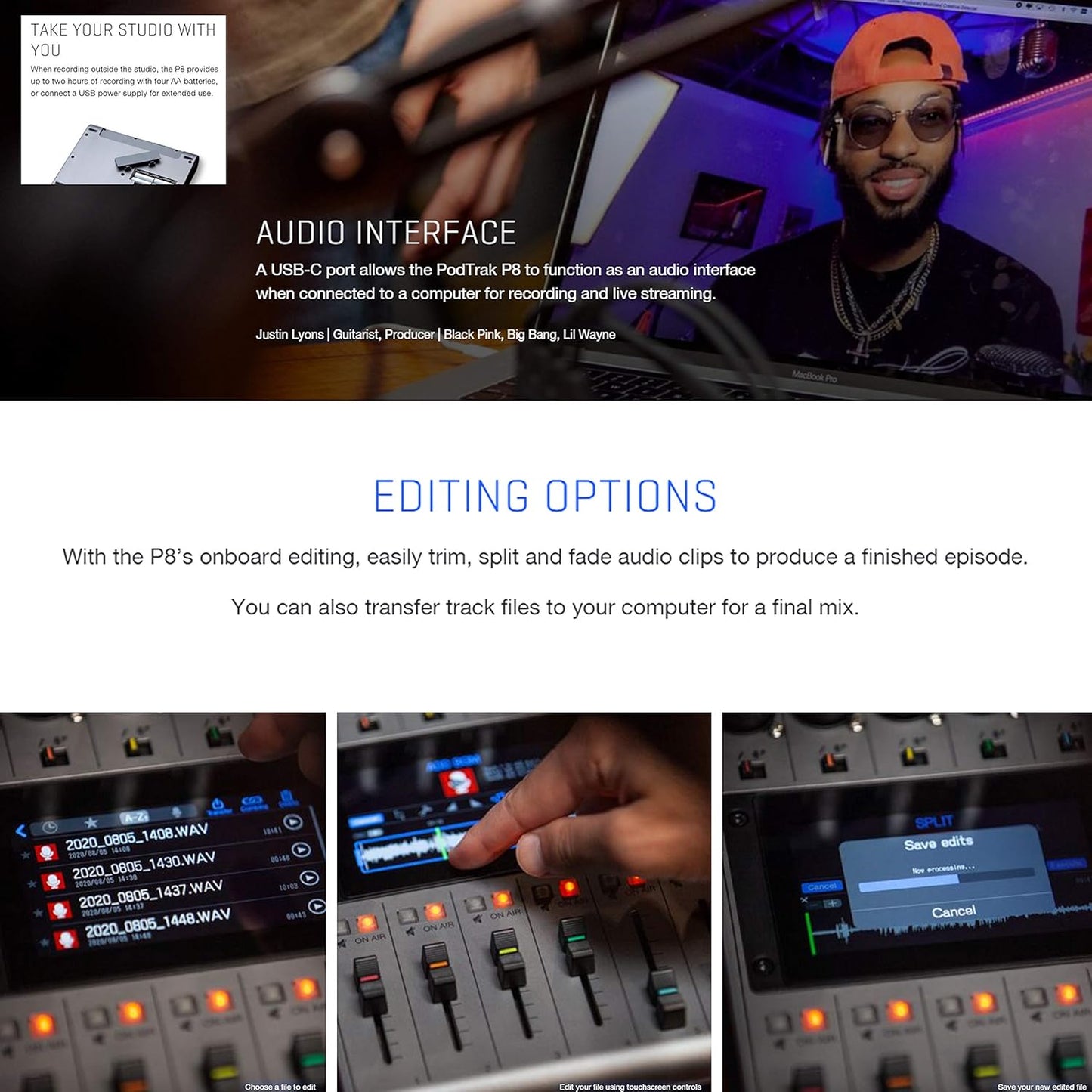 Zoom ZP8 K7 PodTrak P8 Podcast Recorder Bundle