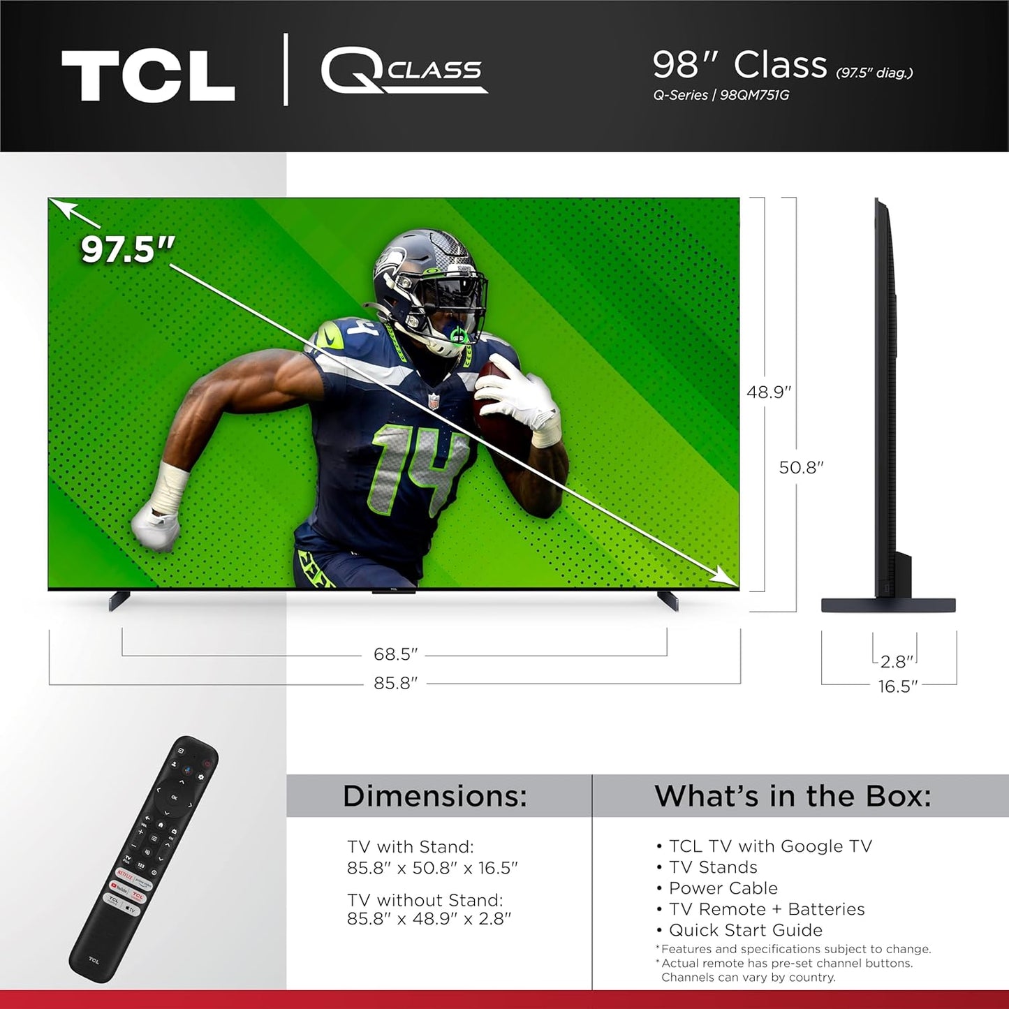 TCL 98QM751G 98" QLED 4K QD-Mini LED Google TV (2024)