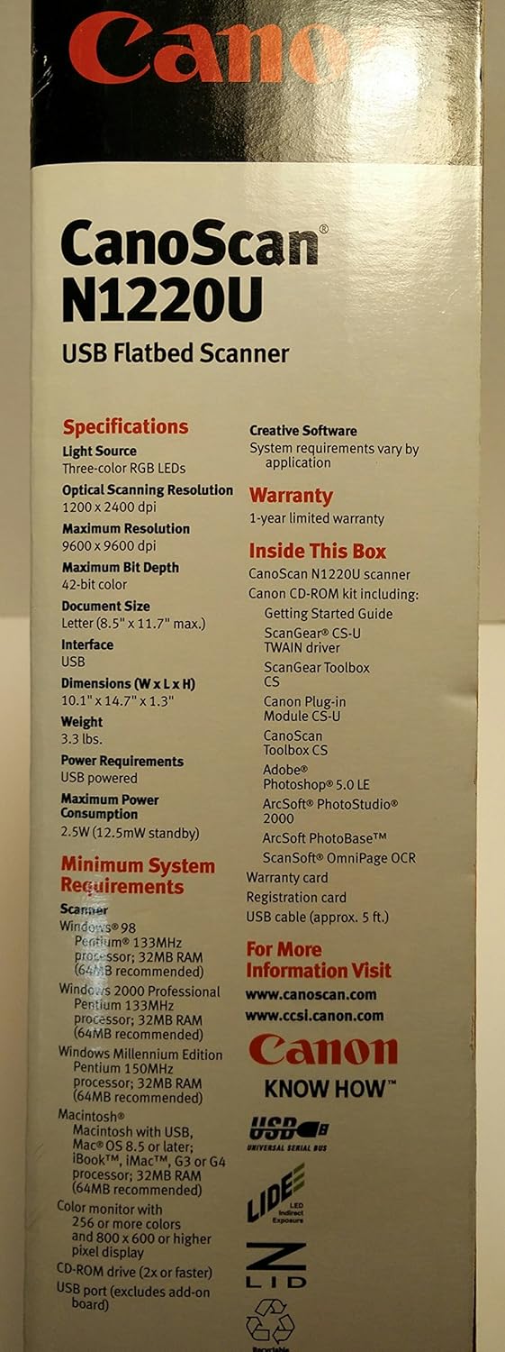 Canon CanoScan N1220U USB Portable Flatbed Scanner