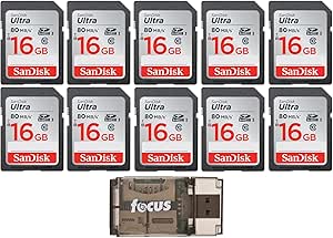 SanDisk Ultra 16GB SD Card 10-Pack USB Reader Bundle