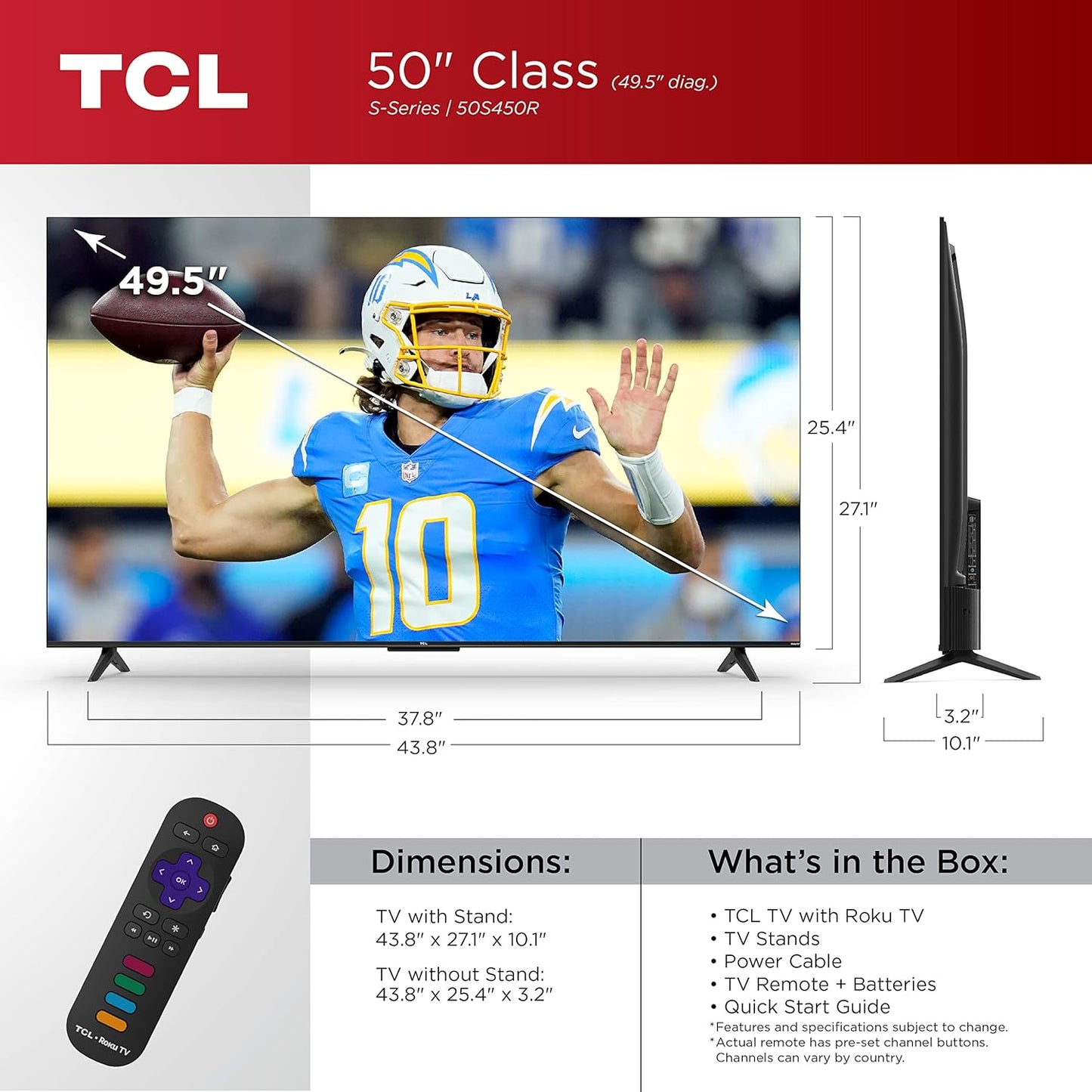 TCL 50S450R 50-Inch 4K Roku Smart LED TV