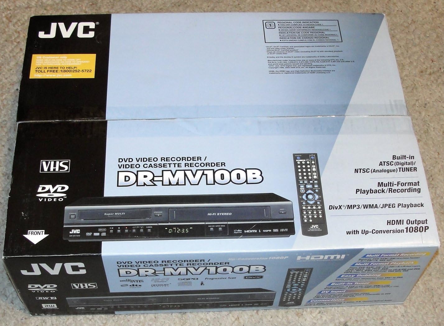JVC DRMV100B 1080p Upconverting DVD Recorder VCR Combo
