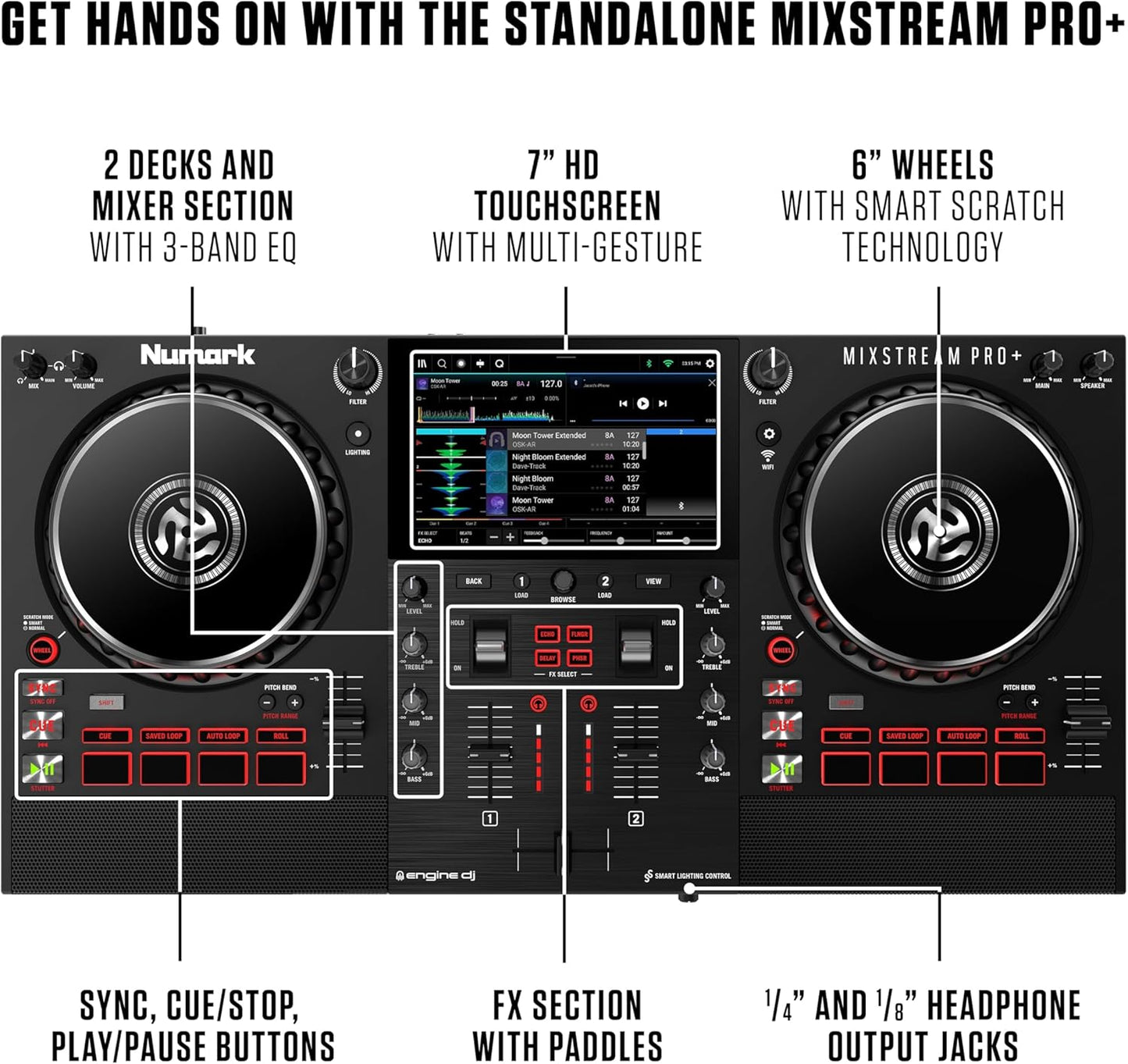Numark MIXSTREAMPRO+ Standalone DJ Controller with Speakers and Wi-Fi