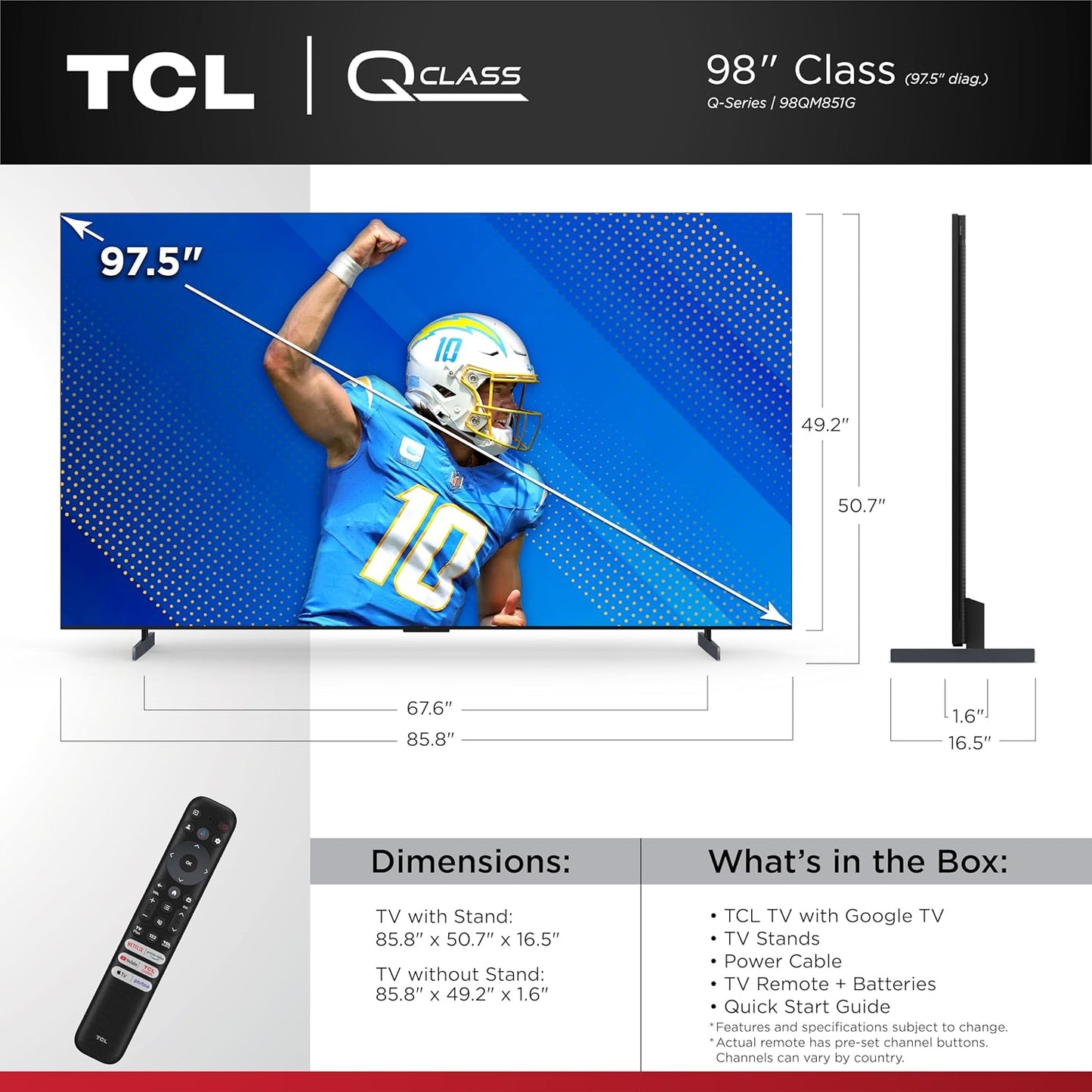 TCL 98QM851G 98-Inch QD-Mini LED 4K Google Smart TV