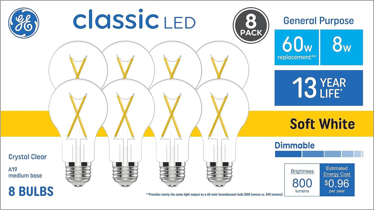 GE 93130840 60W Soft White Dimmable LED Bulb 8-Pack