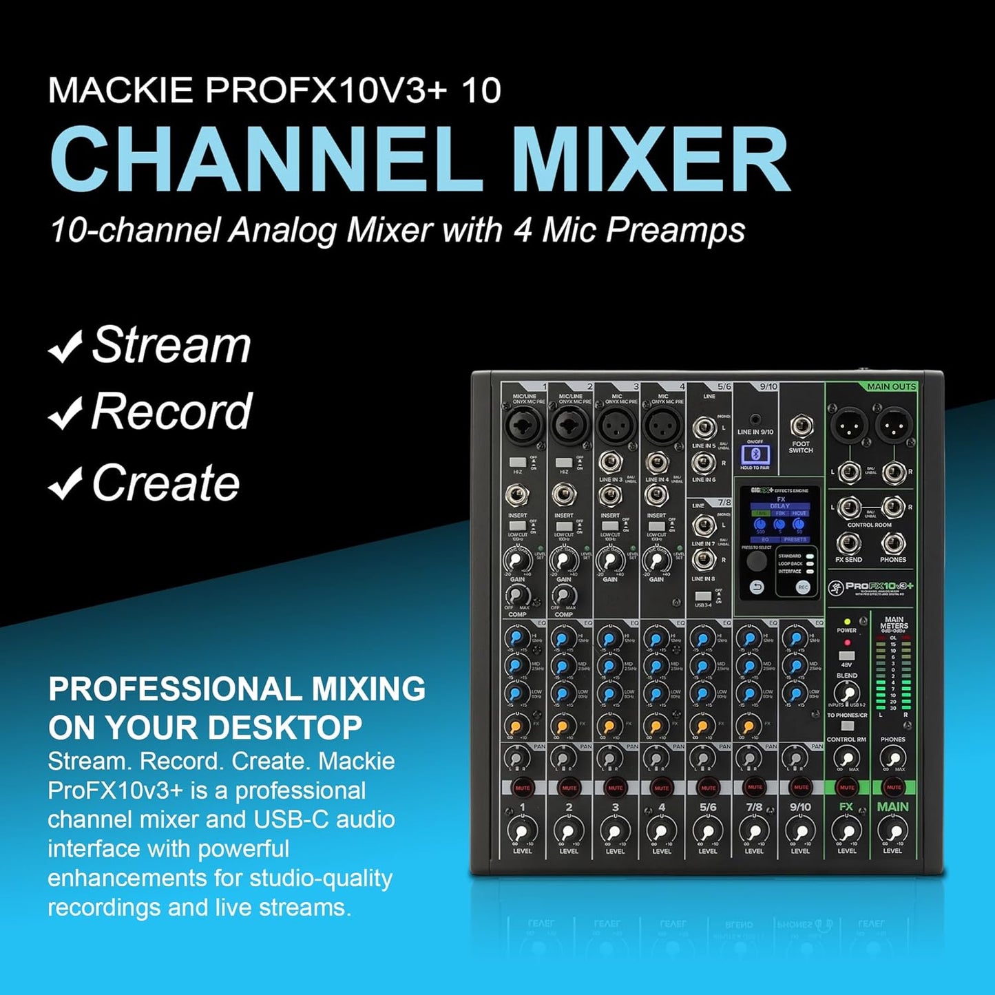 Mackie MK11-CB-6 ProFX10v3+ 10-Channel Mixer Bundle
