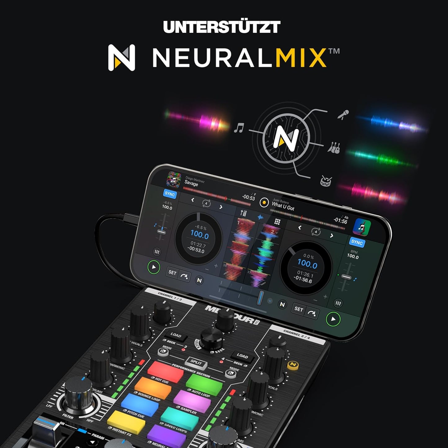 Reloop 246959 Mixtour Pro Ultra-Portable 4-Deck DJ Controller