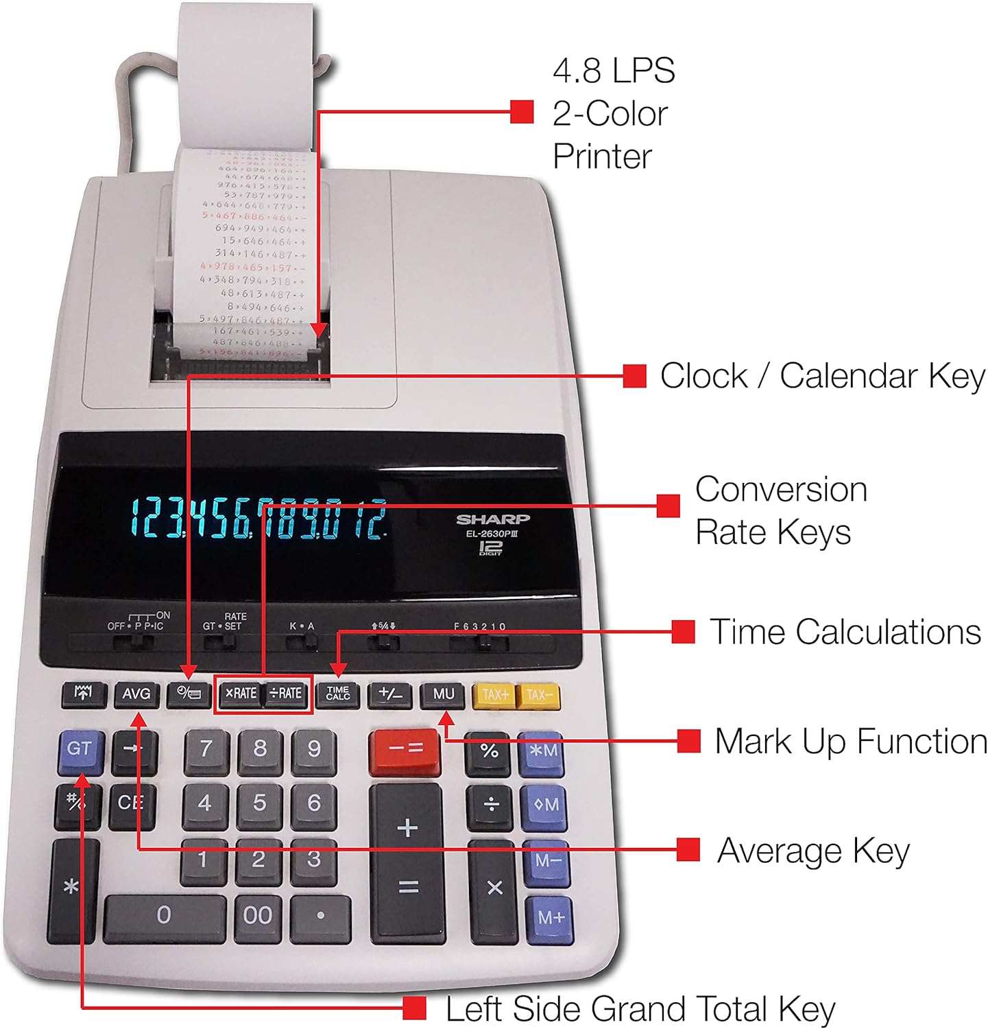Sharp EL2630PIII Two-Color Printing Calculator