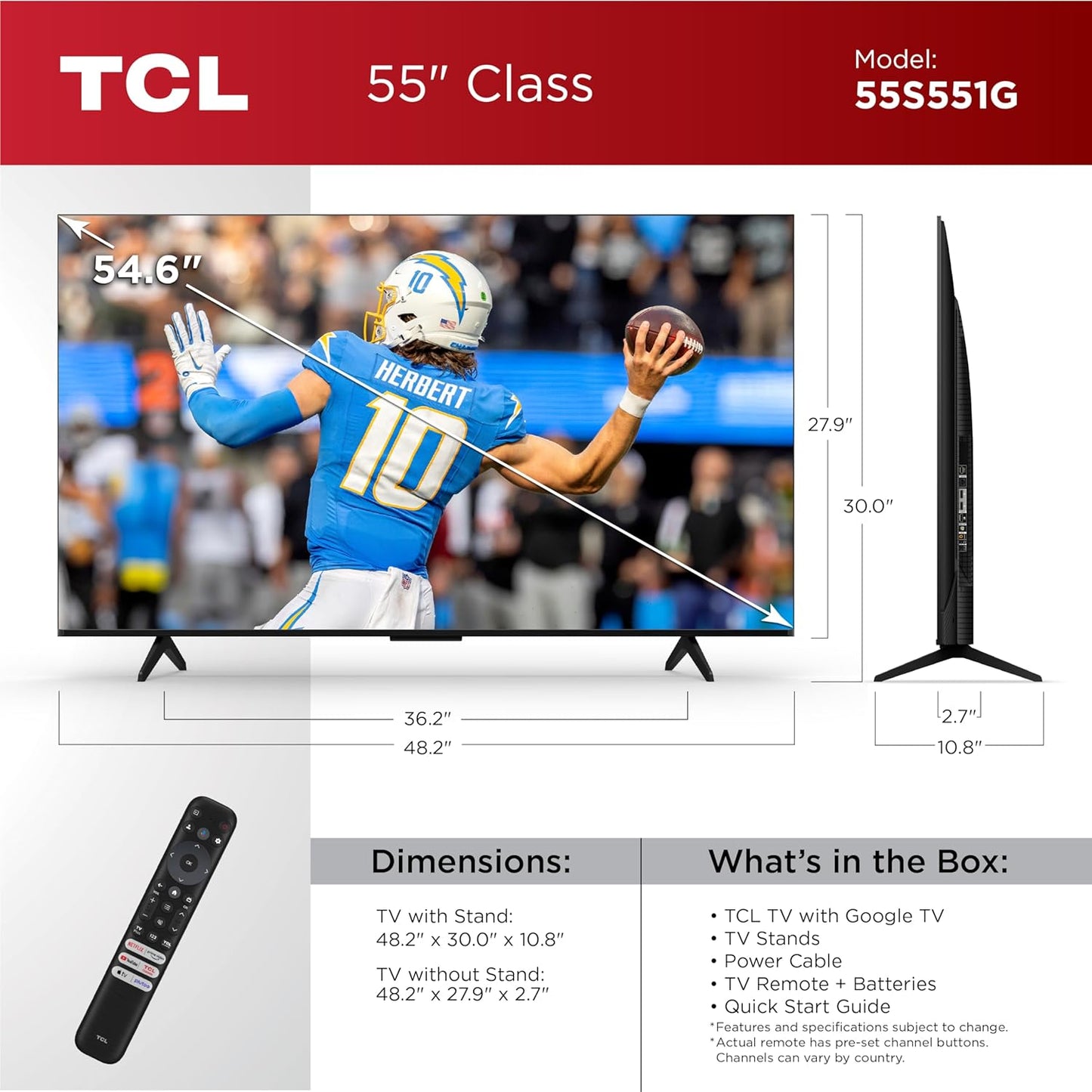 TCL 55S551G 55-Inch 4K Google Smart TV (2024)
