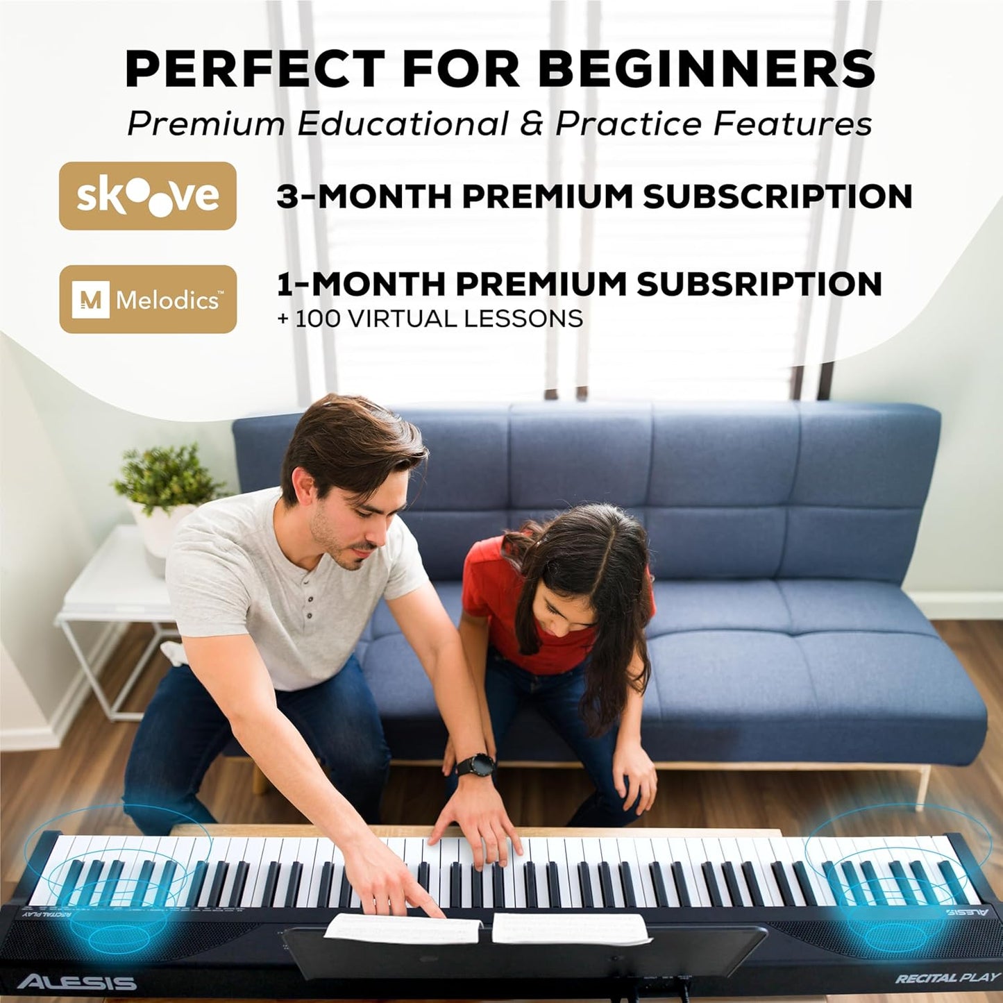 Alesis RECITAL PLAY KO 88-Key Beginner Piano Keyboard Bundle