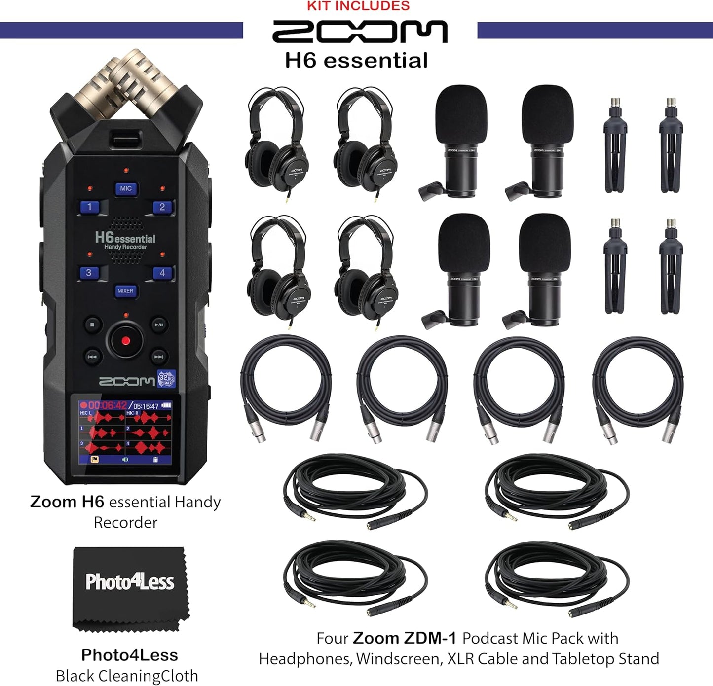 Zoom H6essential 6-Track Portable Audio Recorder Bundle