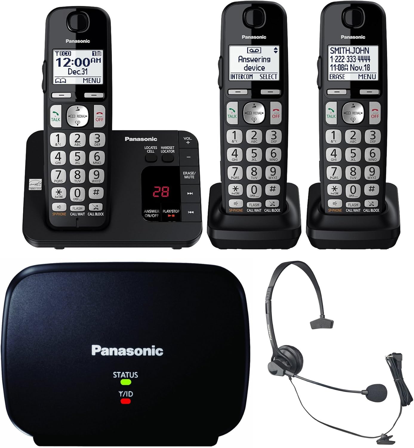 Panasonic KX-TGE433B - DECT 6.0 Cordless Phone - 3 Handsets