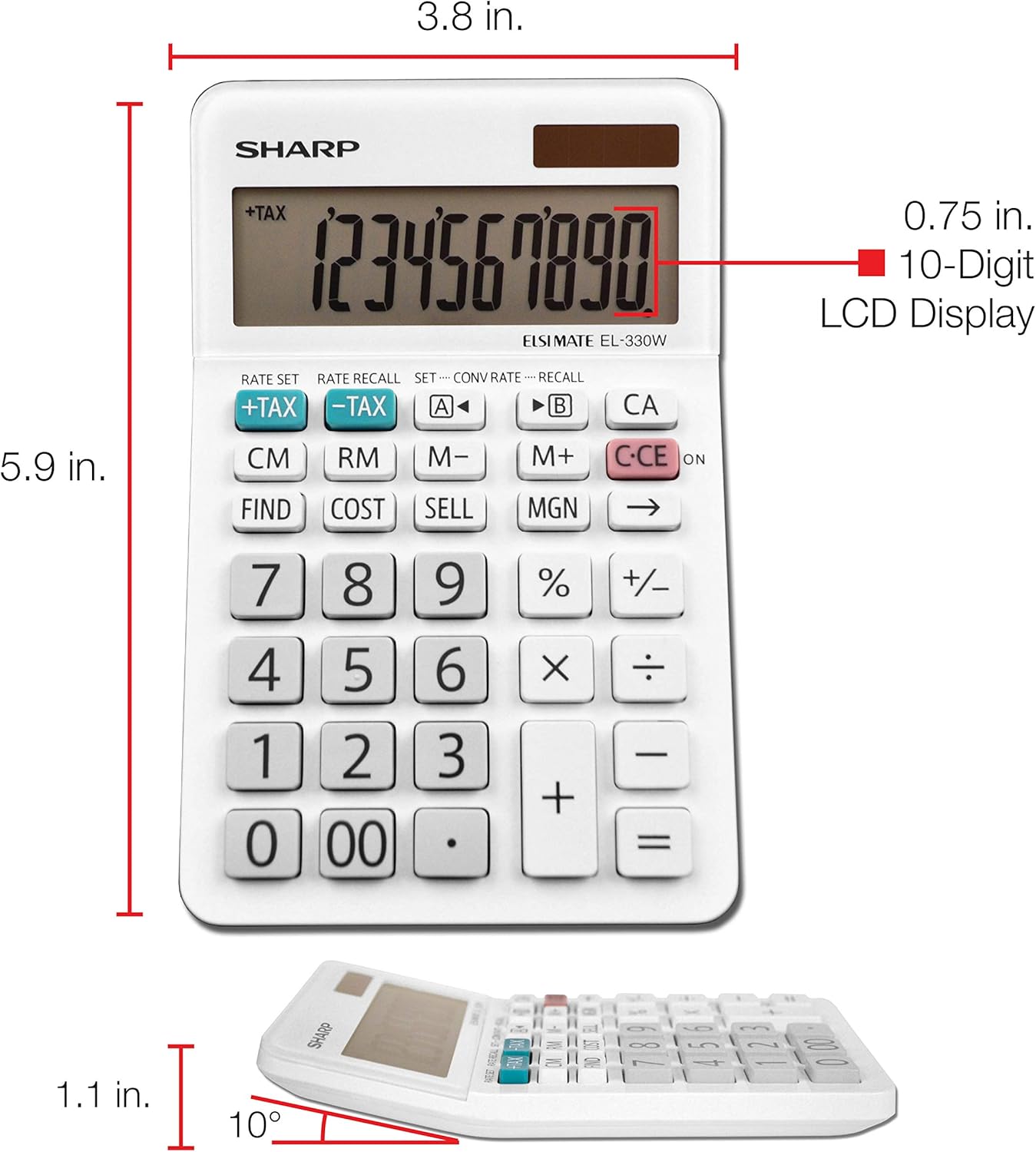 Sharp EL-330WB Basic Desktop Calculator Solar Powered