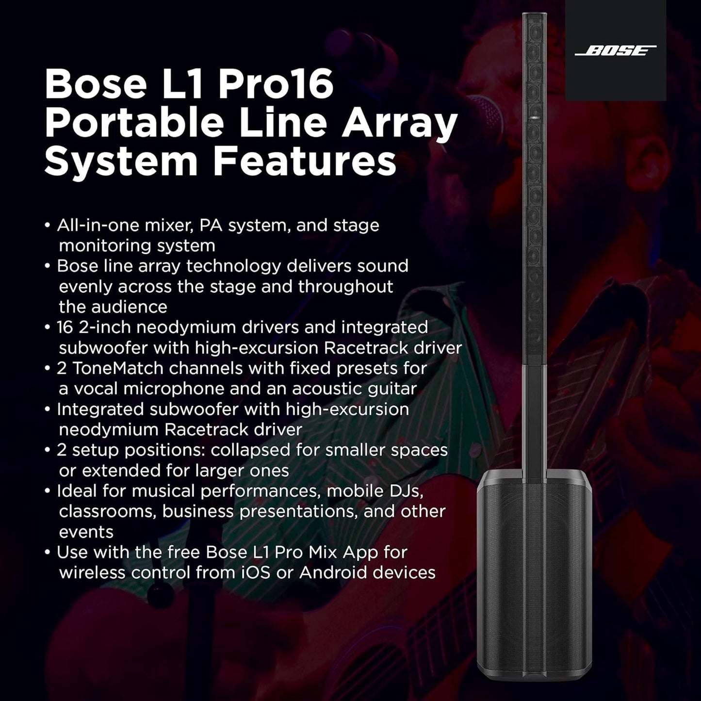 Bose 840920-1100 L1 Pro16 Portable PA System - Bluetooth Mixer