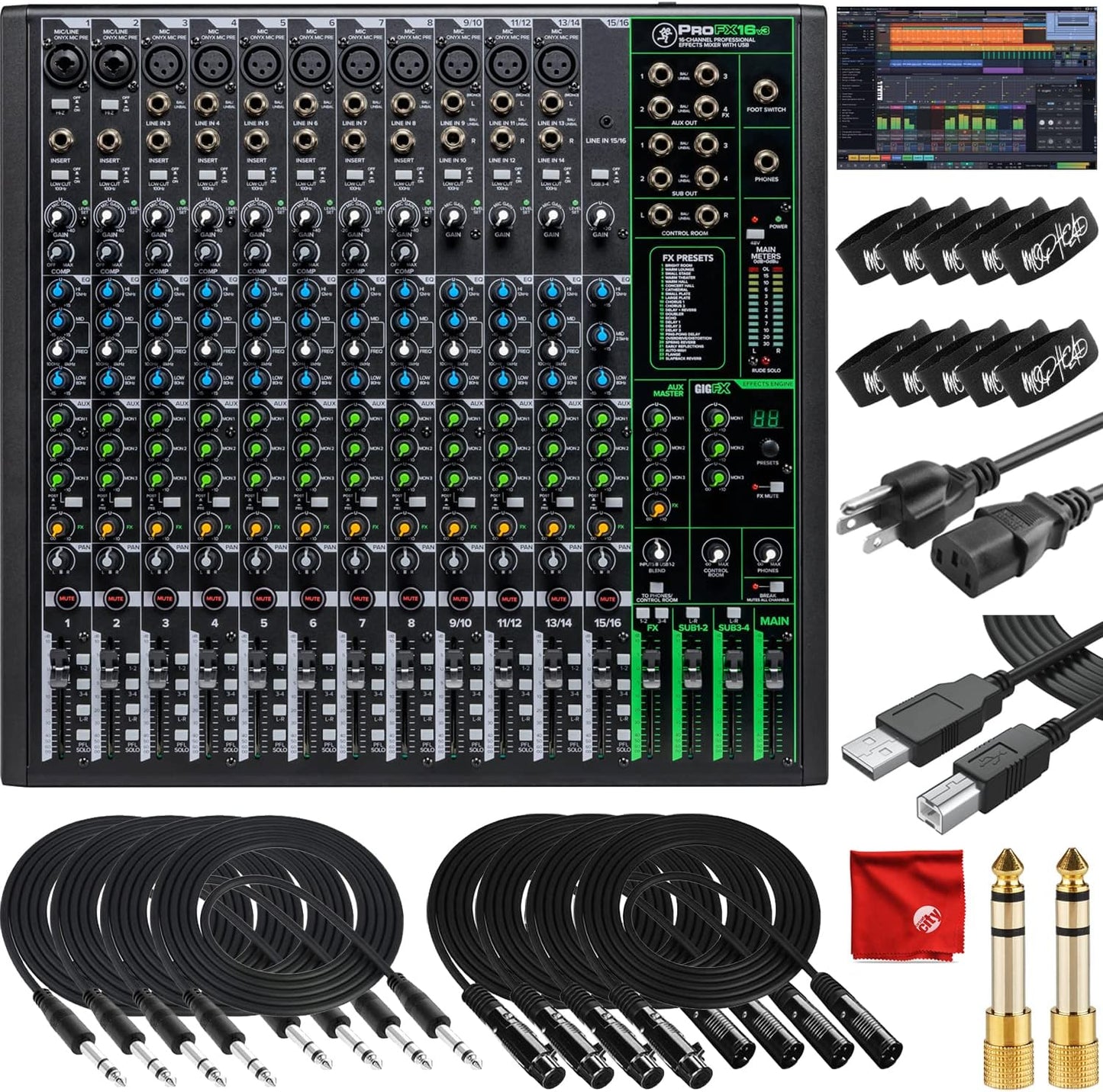 Mackie ProFX16v3 16-Channel Mixer USB Bundle