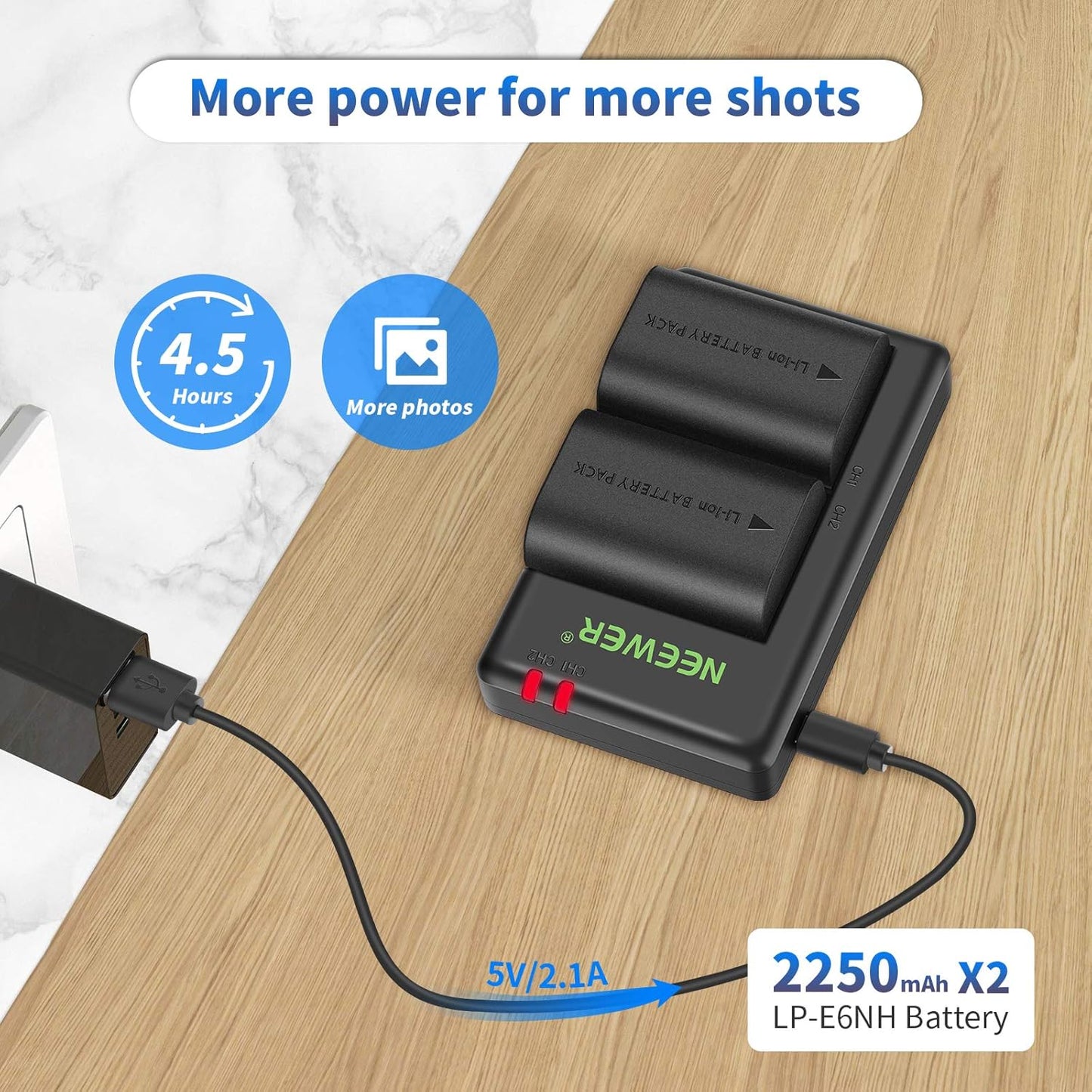 Neewer 10098226 LP-E6NH Battery Charger 2-Pack for Canon EOS
