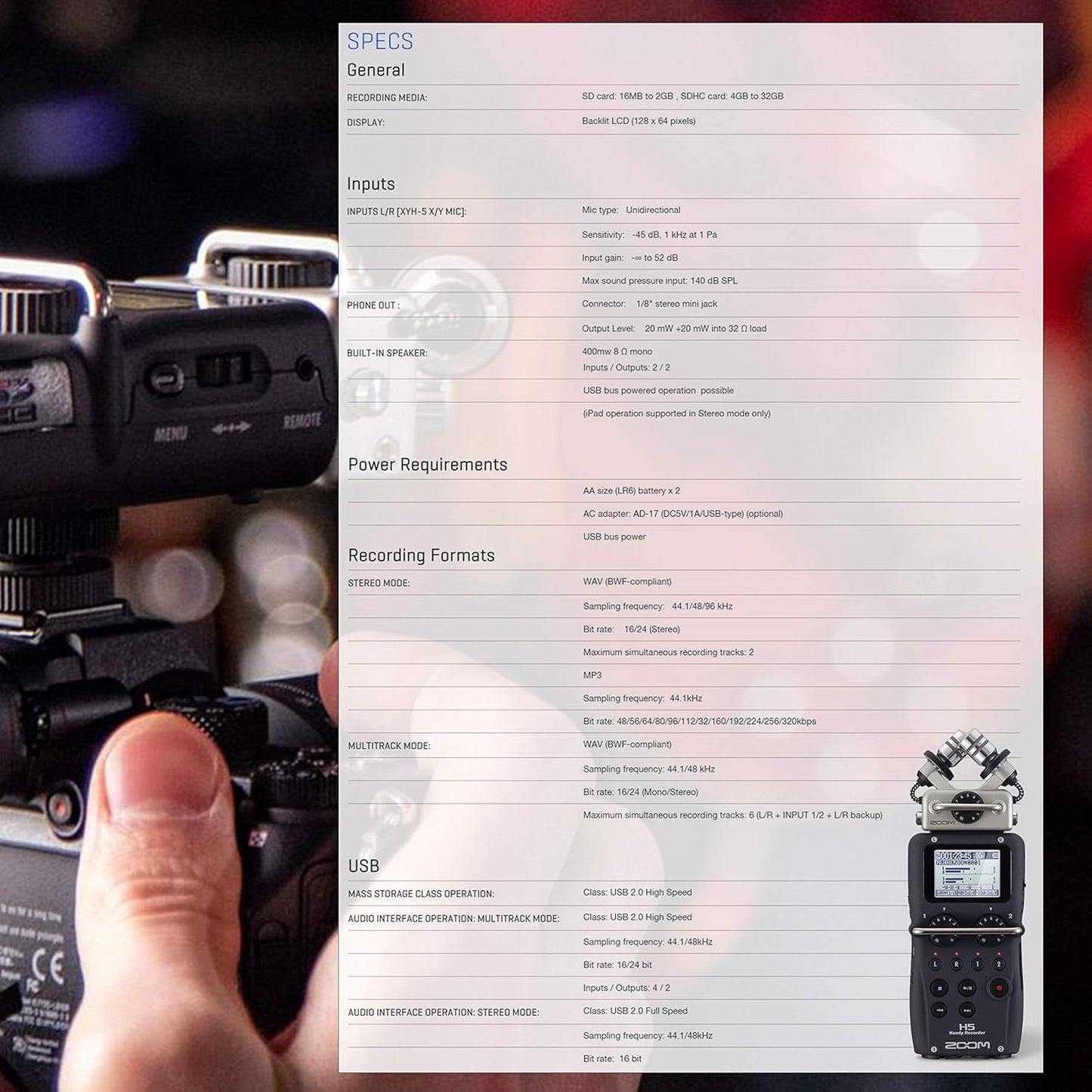 Zoom ZH5 K3 Portable Recorder Kit w/ Lavalier Mic