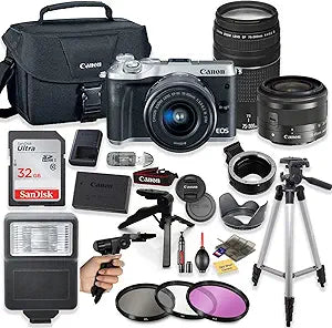 Canon M6 Mirrorless Camera Bundle w/ 15-45mm & 75-300mm Lenses