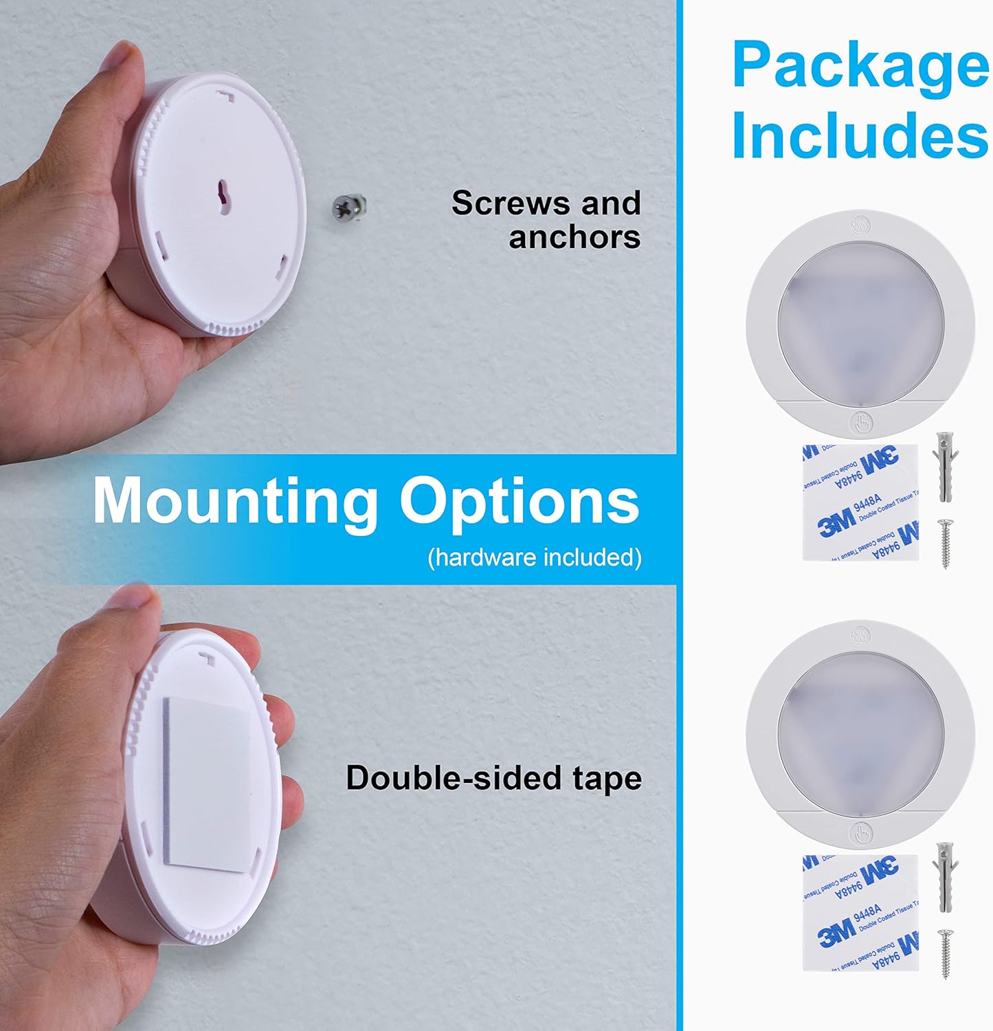 GE 25434 Wireless LED Puck Lights 2-Pack