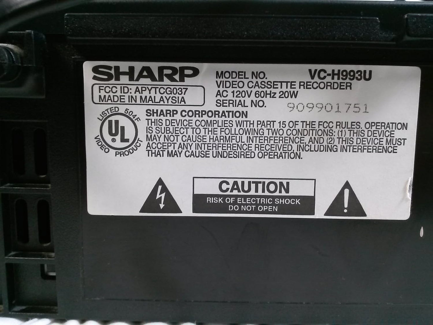Sharp VCH993U Hi-Fi VCR S-VHS Playback