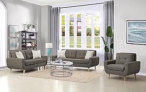 Lexicon Mckinley 3-Piece Gray Tufted Sofa Set — main product image