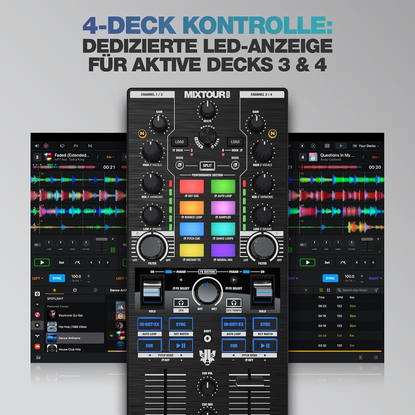 Reloop 246959 Mixtour Pro Ultra-Portable 4-Deck DJ Controller