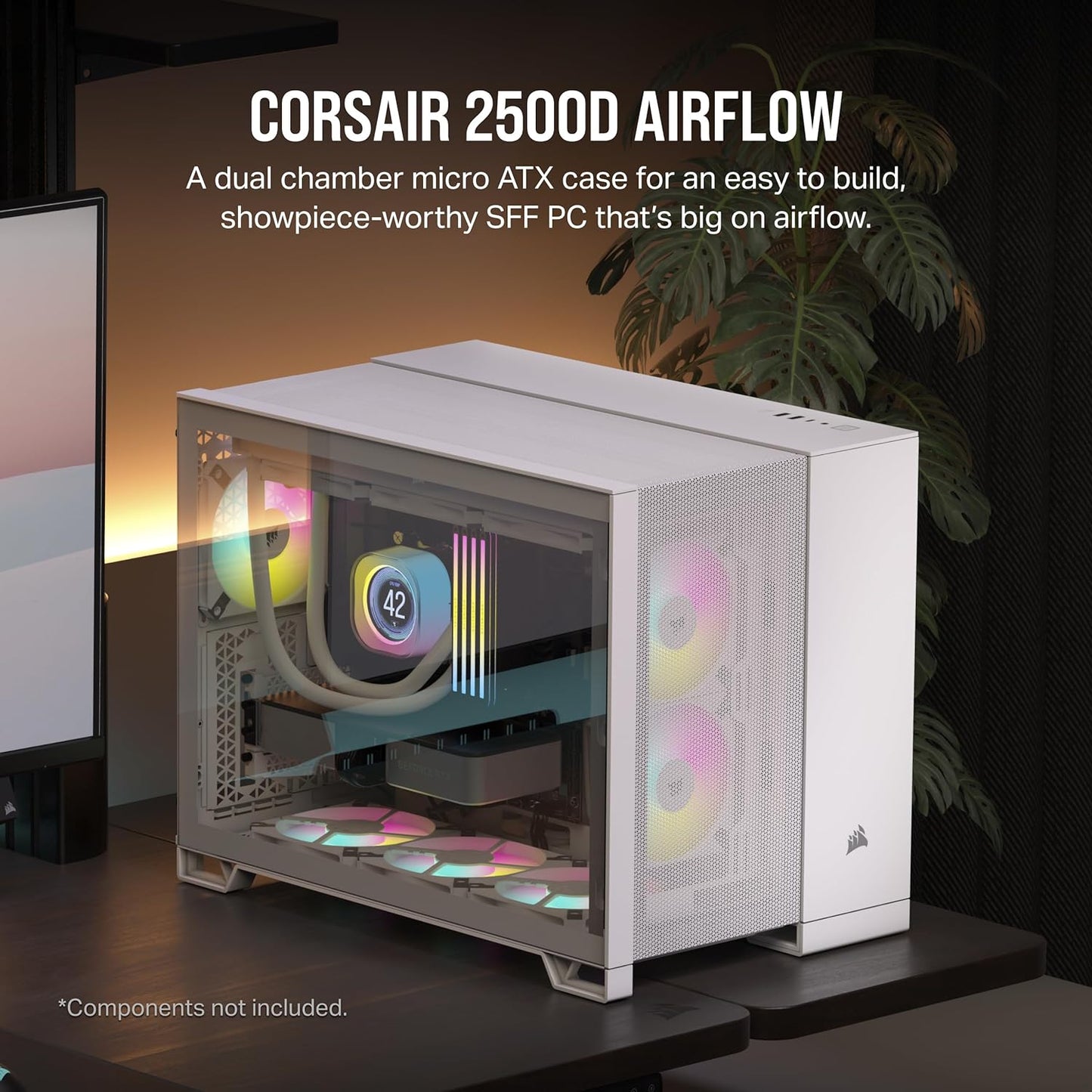 Corsair CC-9011264-WW 2500D Airflow mATX PC Case - Dual Chamber White