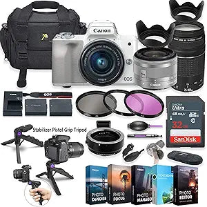 Canon EOS M50 Mirrorless Camera - 15-45mm + 75-300mm Lens - Renewed