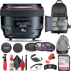 Canon 1257B002 EF 50mm f/1.2L Lens Bundle (Renewed)