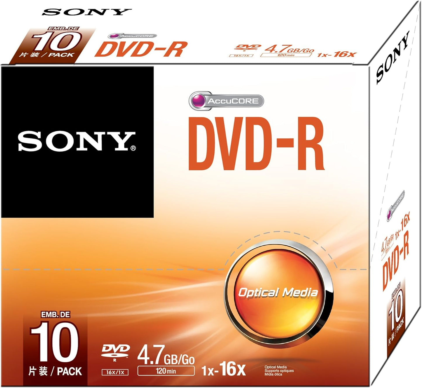 Sony 10DMR47SS 16x DVD-R 4.7GB Recordable Discs - 10 Pack
