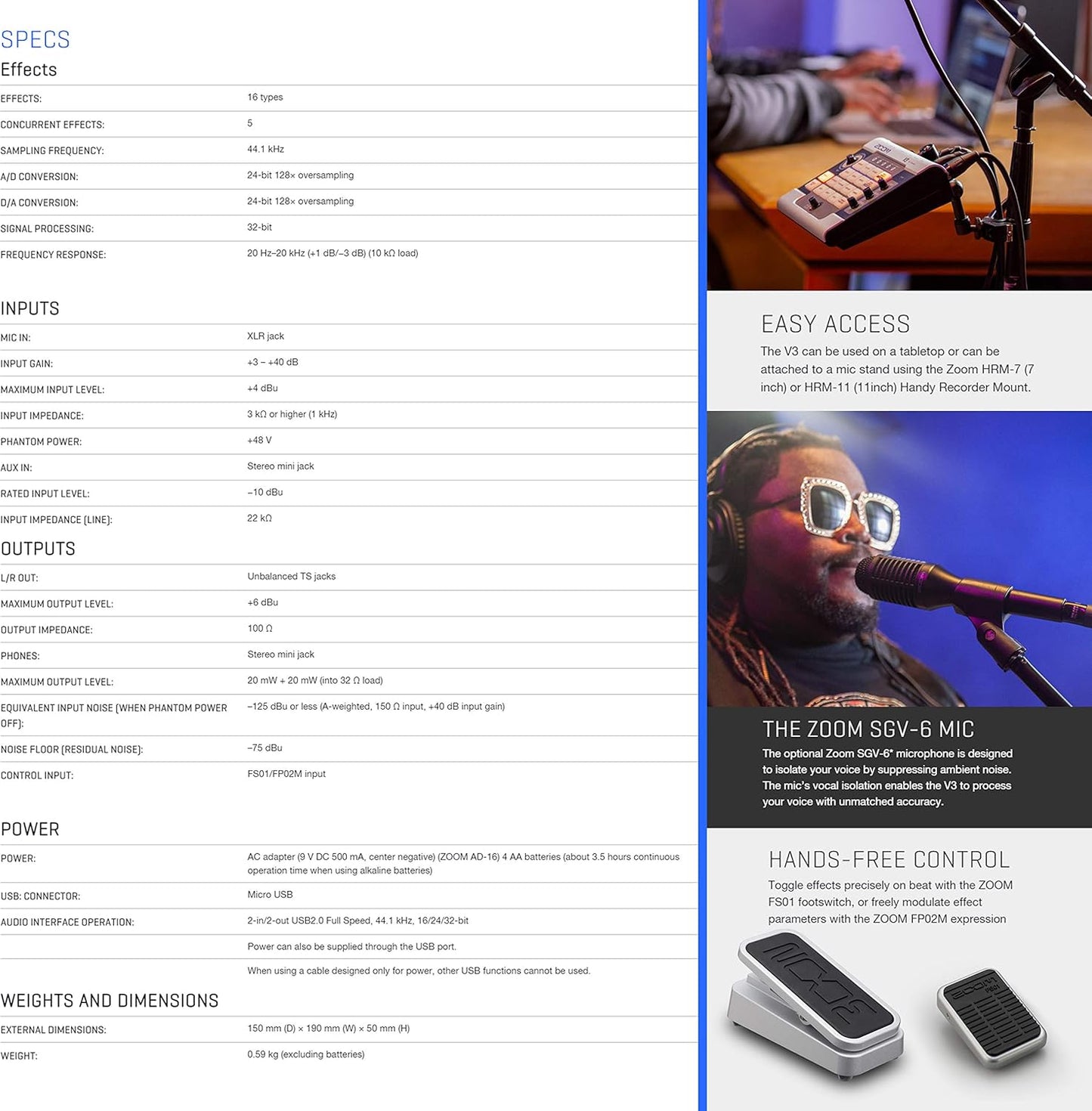 Zoom V3K2 Vocal Effects Processor Studio Headphones Bundle
