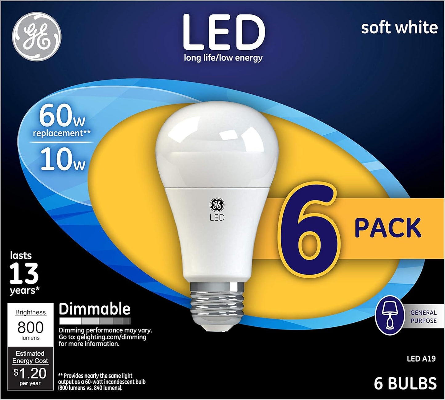 GE 99215 LED A19 60W Soft White 6-Pack
