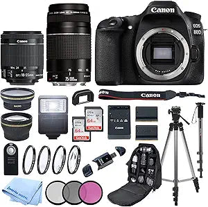 Canon EOS 80D DSLR Camera 18-55mm 75-300mm Lens Bundle