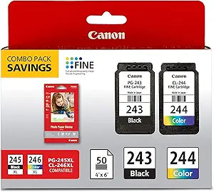 Canon 1287C005 PG-243/CL244 Ink & 4x6 Photo Paper Combo Pack
