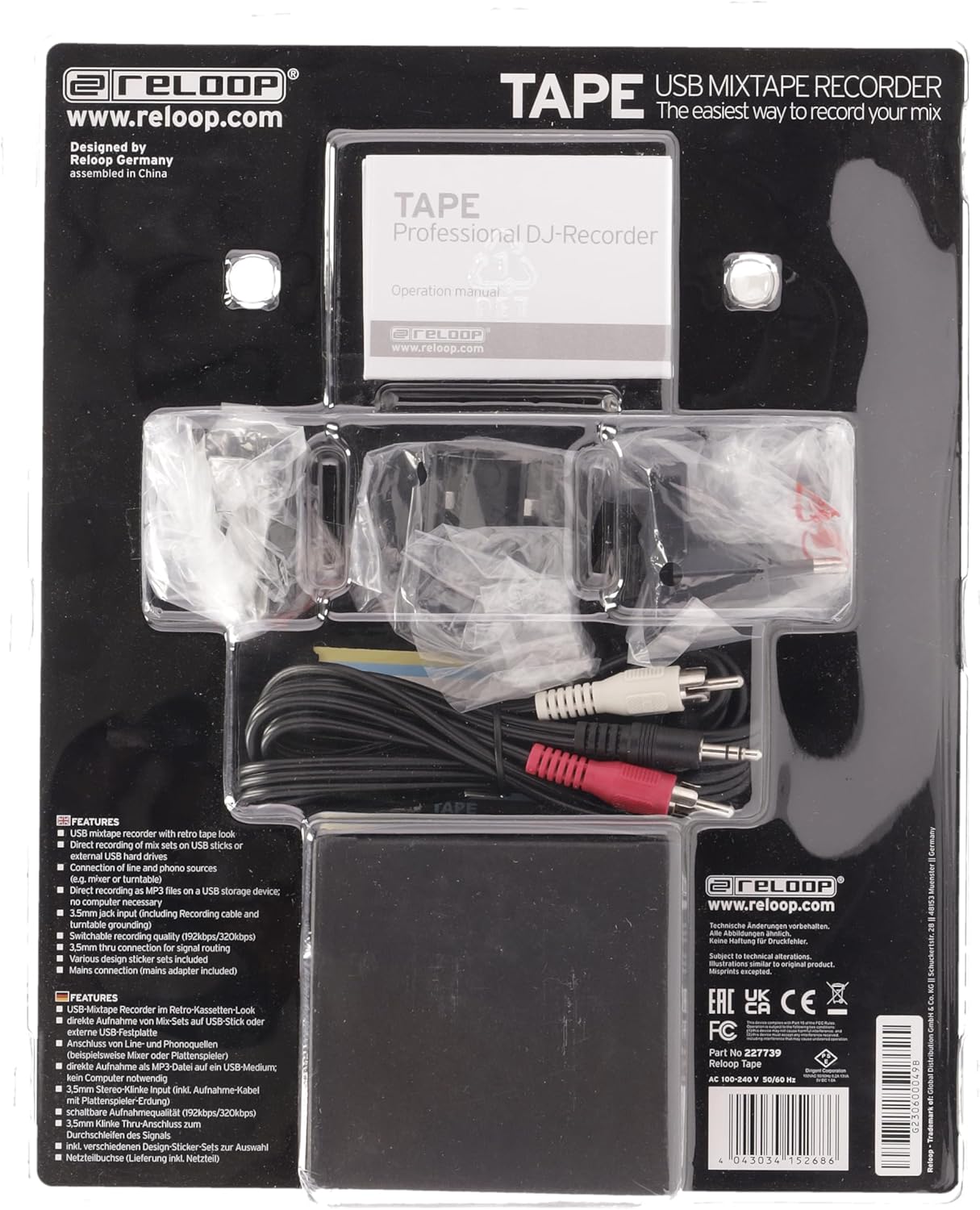 Reloop AMS-TAPE USB Tape Recorder Retro Cassette Look