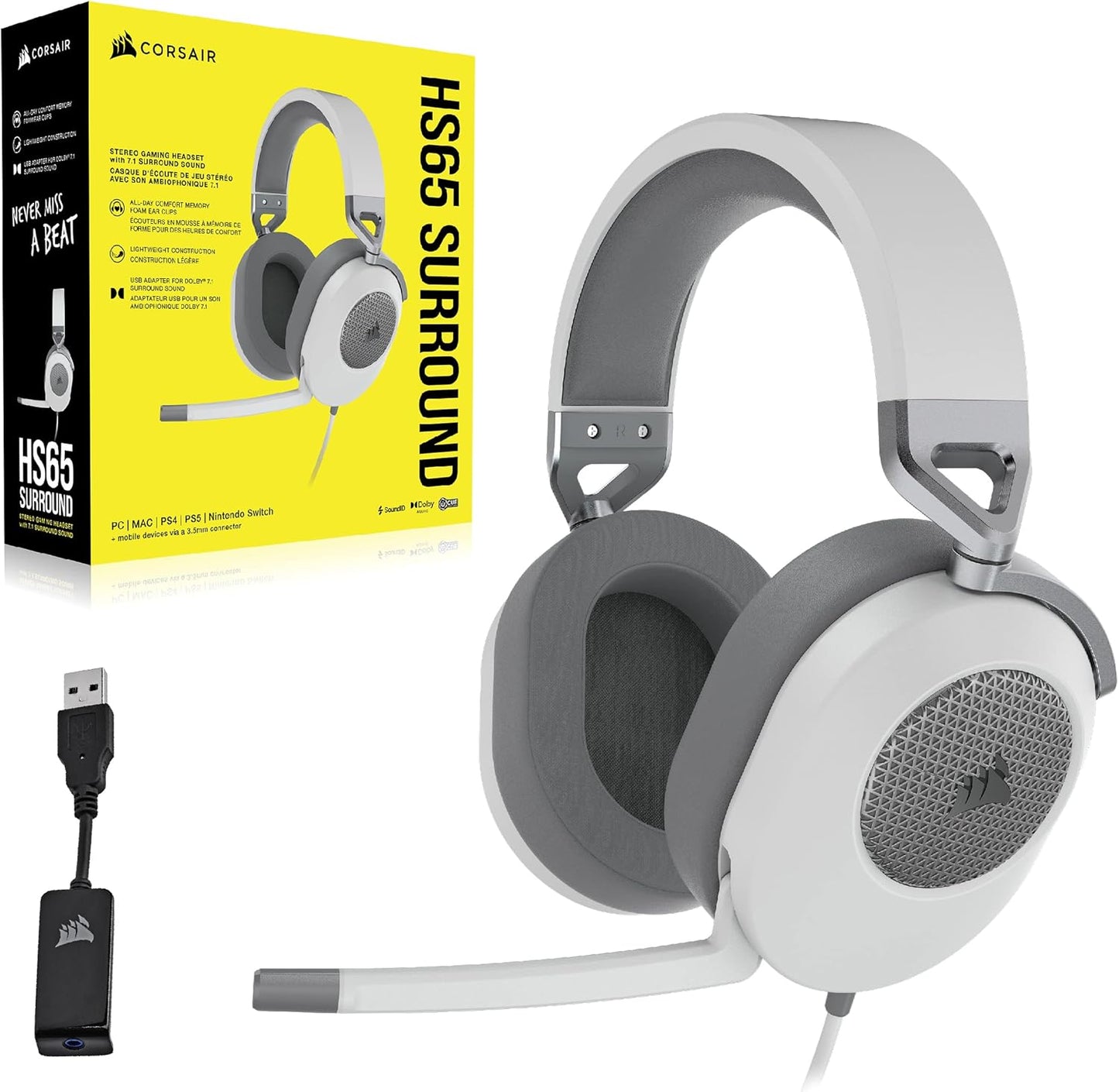 Corsair CA-9011271-NA HS65 Surround Gaming Headset White