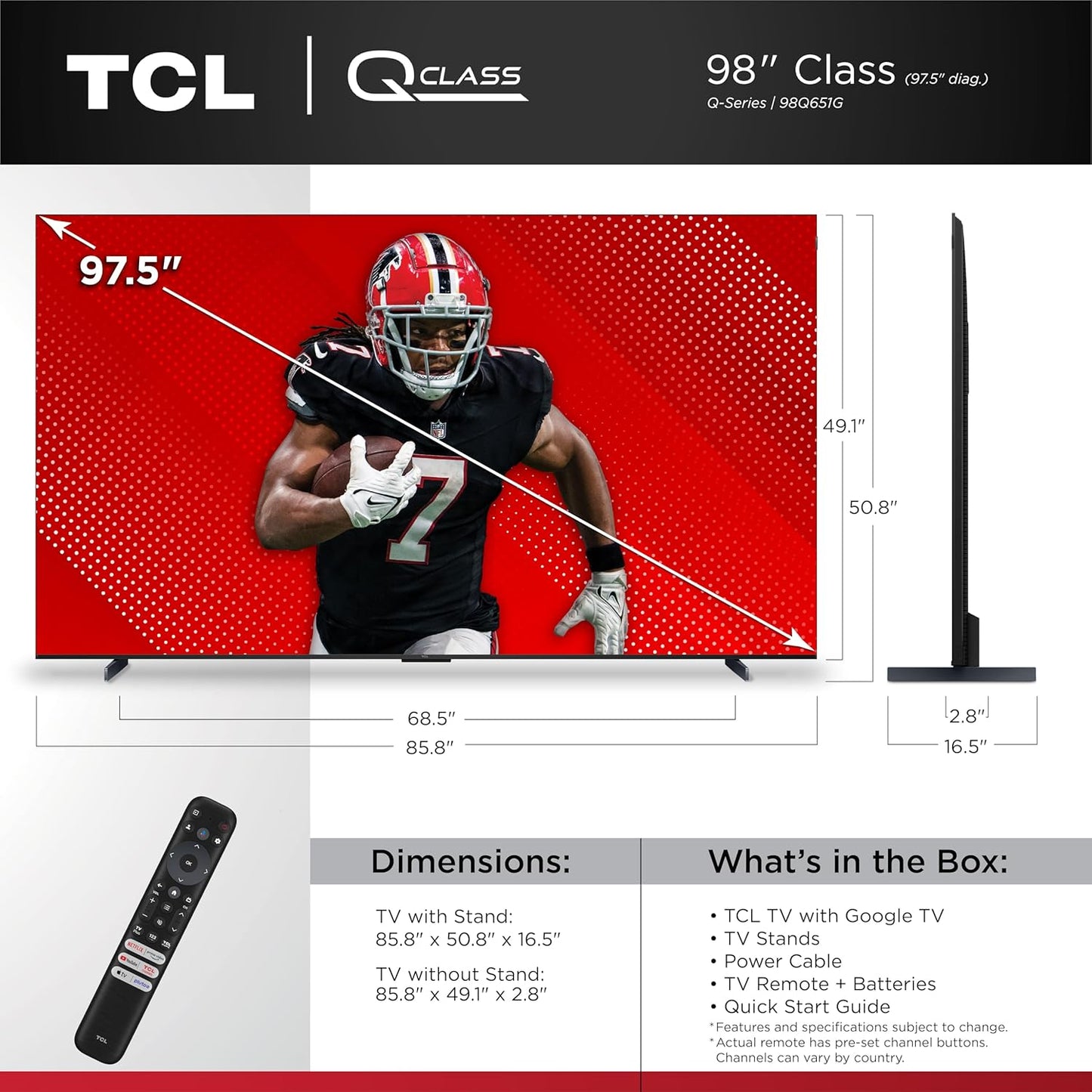 TCL 98Q651G 98-Inch QLED 4K UHD Smart Google TV