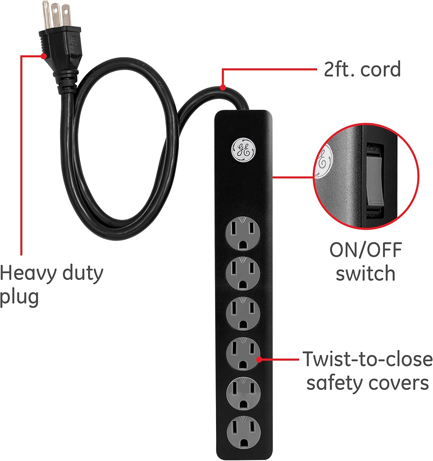 GE 6-Outlet Surge Protector 54628 Power Strip 4-Pack