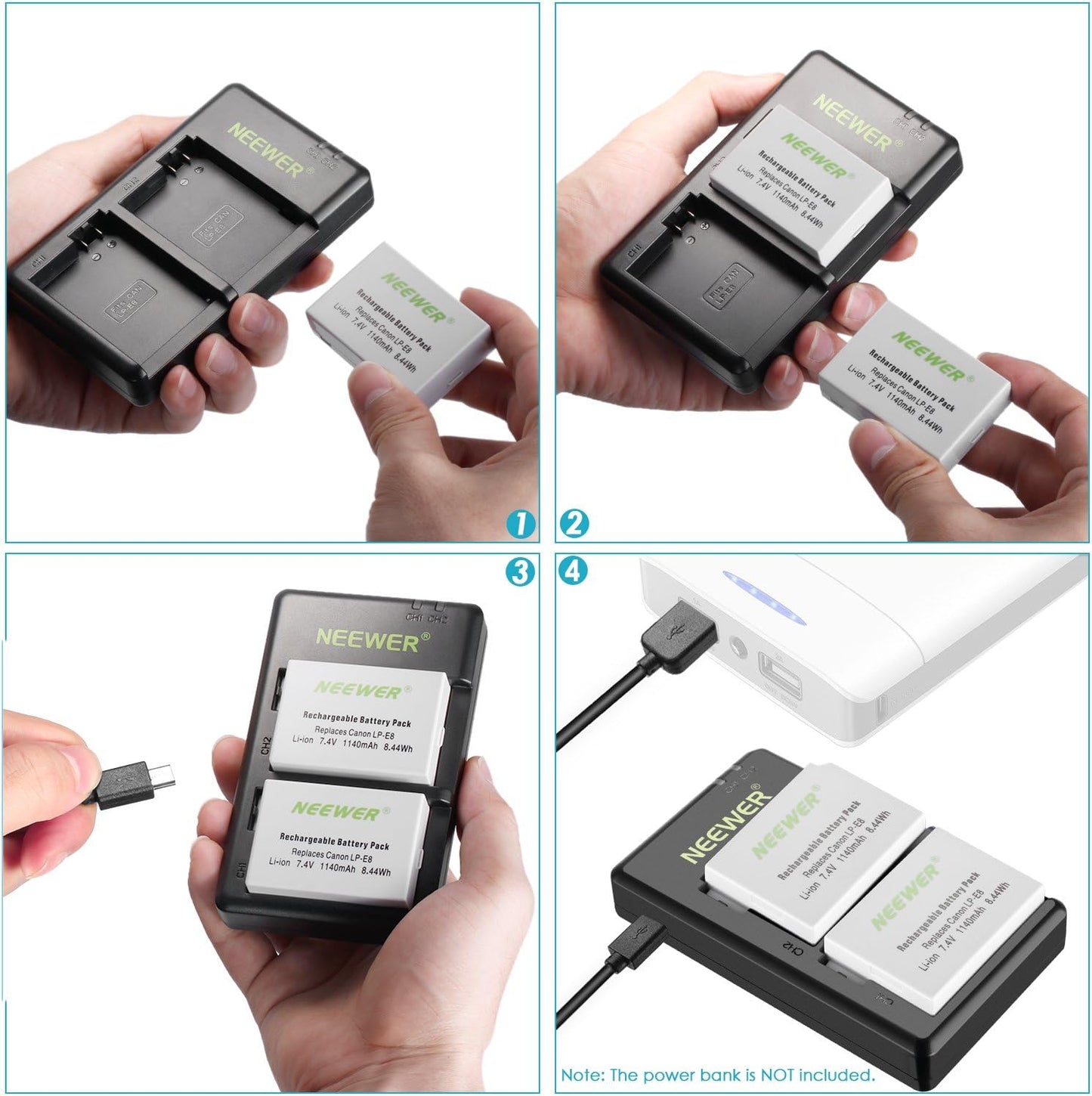 Neewer 90091084@@os1 BG-E8 Battery Grip Charger Kit