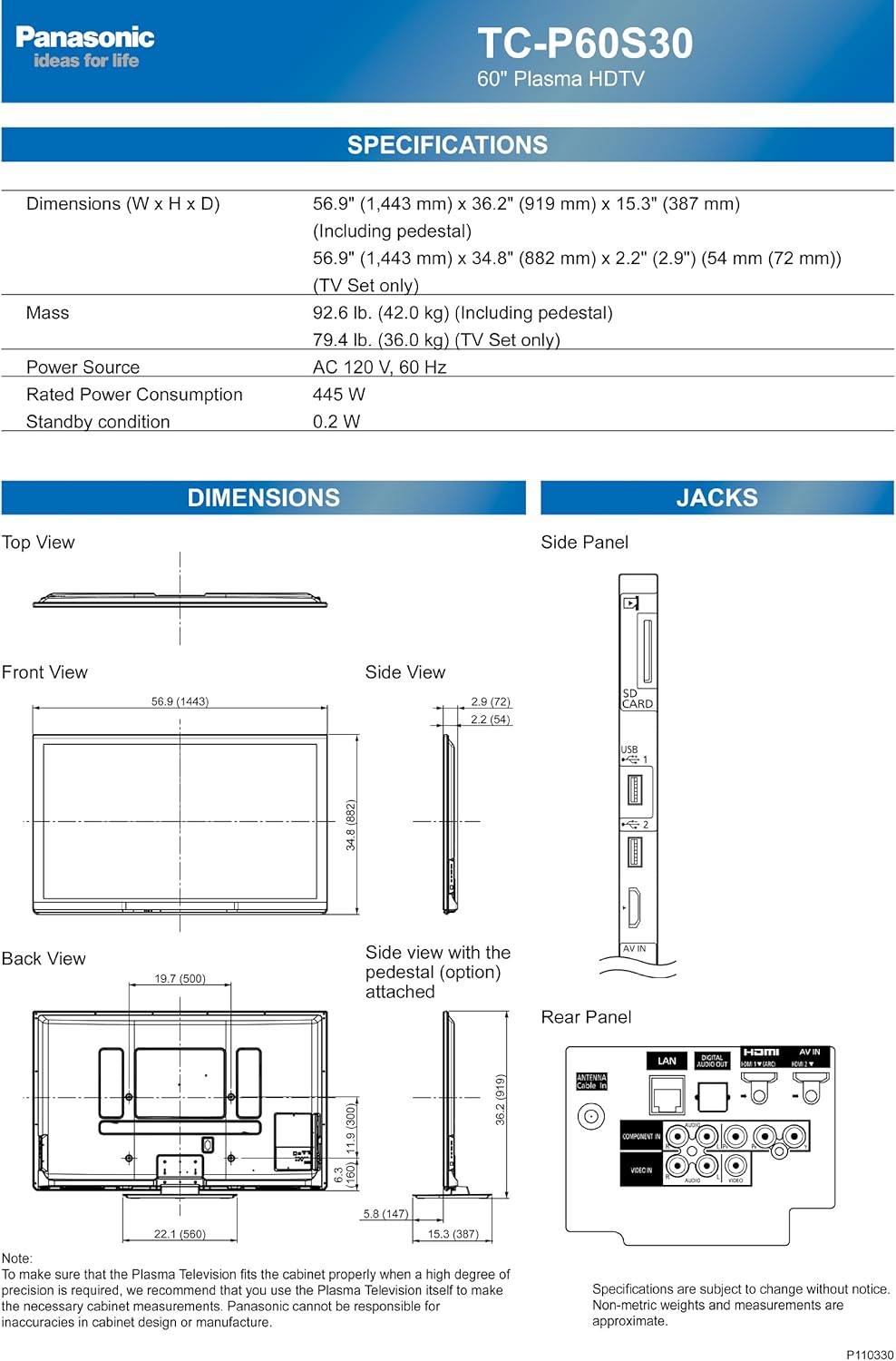Panasonic TC-P60S30 VIERA 60-Inch 1080p Plasma HDTV