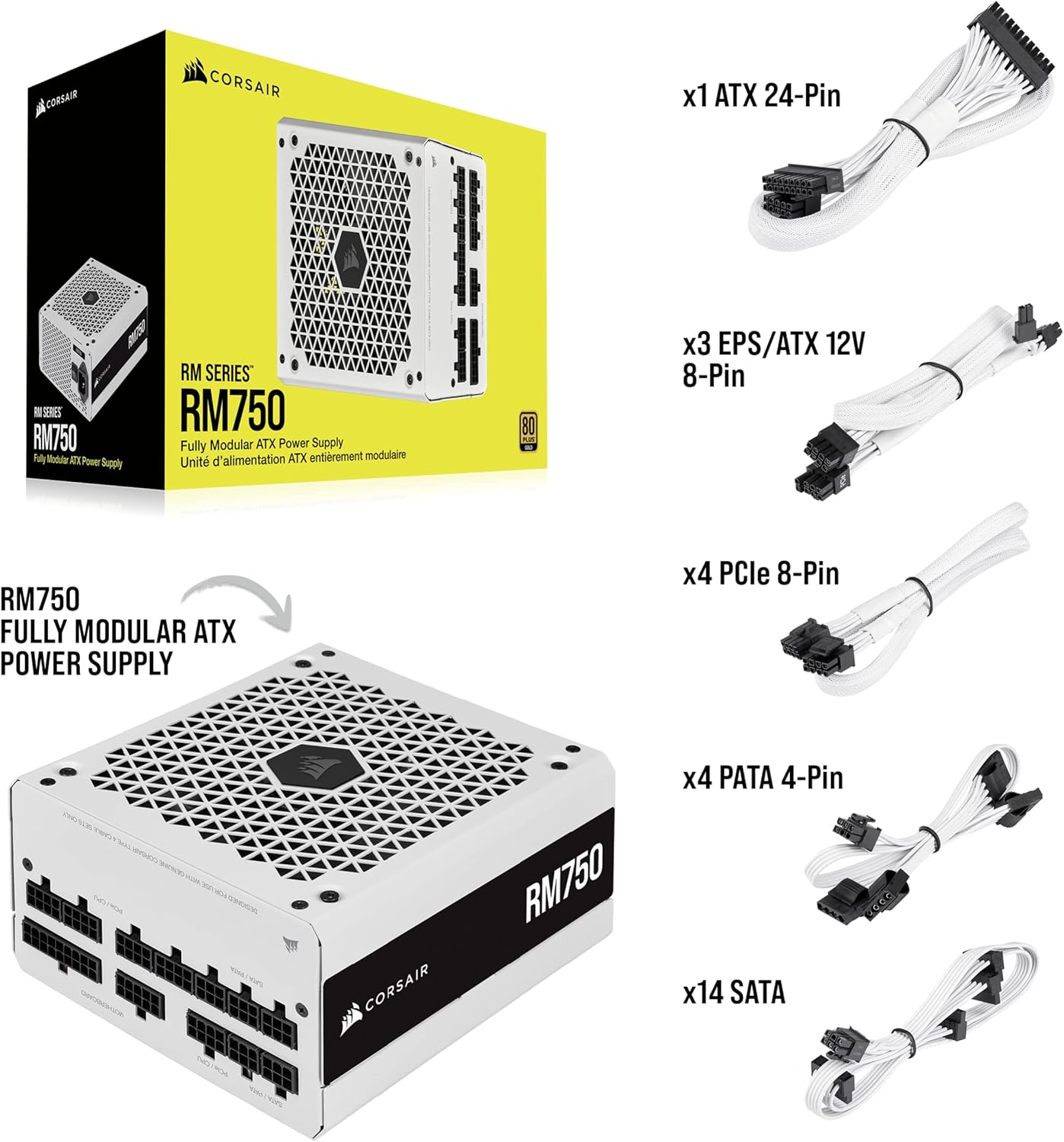 Corsair CP-9020231-NA RM750 750W 80+ Gold White Power Supply