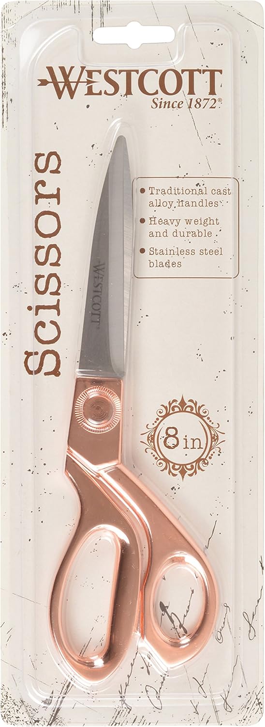 Westcott 16968 8-Inch Rose Gold Scissors - Stainless Steel, Office/Home