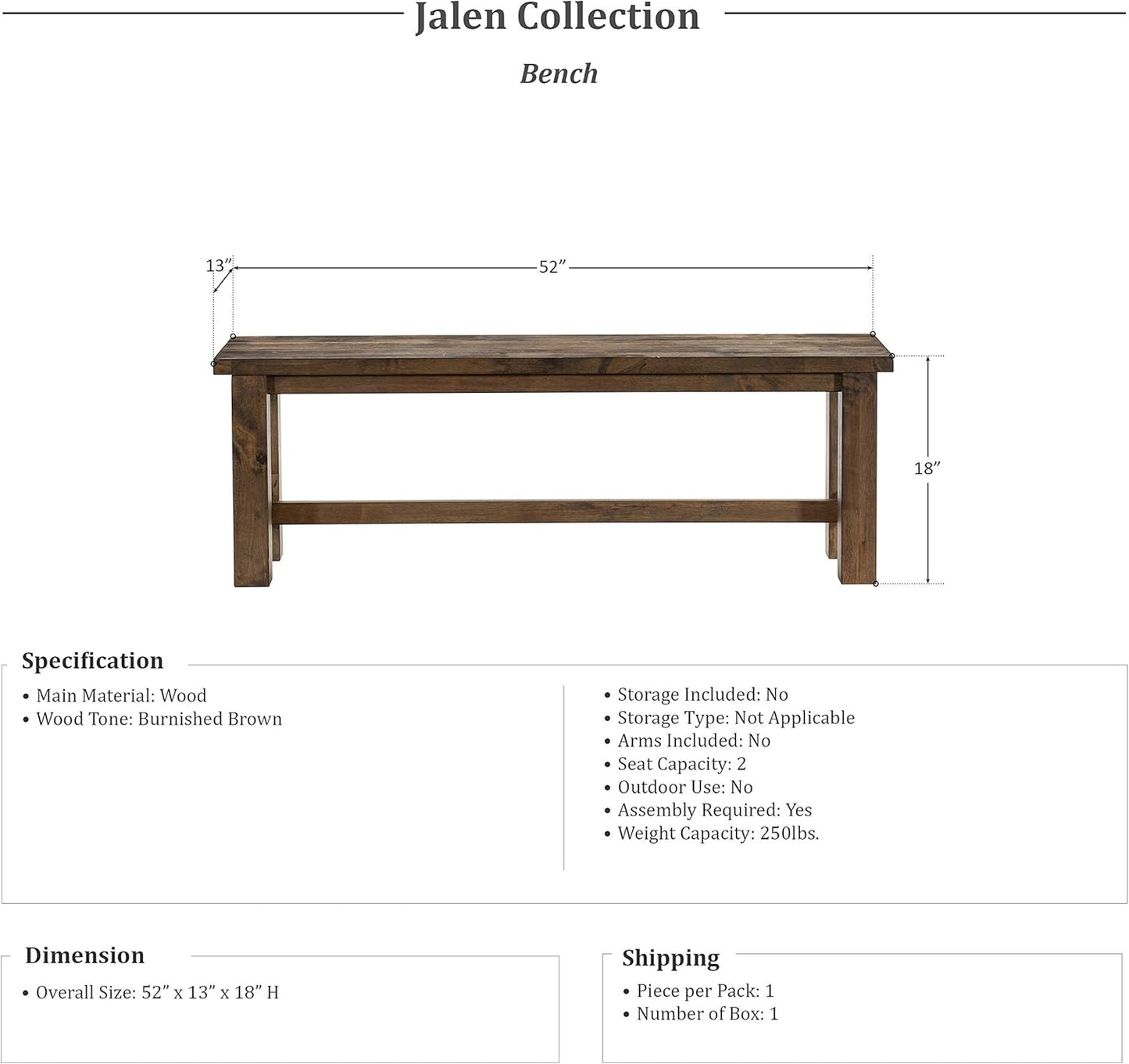 Lexicon D181957-13 Jalen Dining Bench