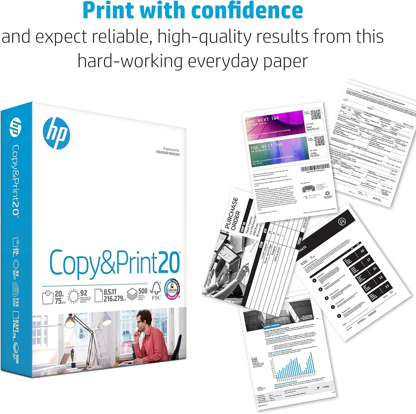 HP 200060C Printer Paper 8.5 x 11 10 Ream Case
