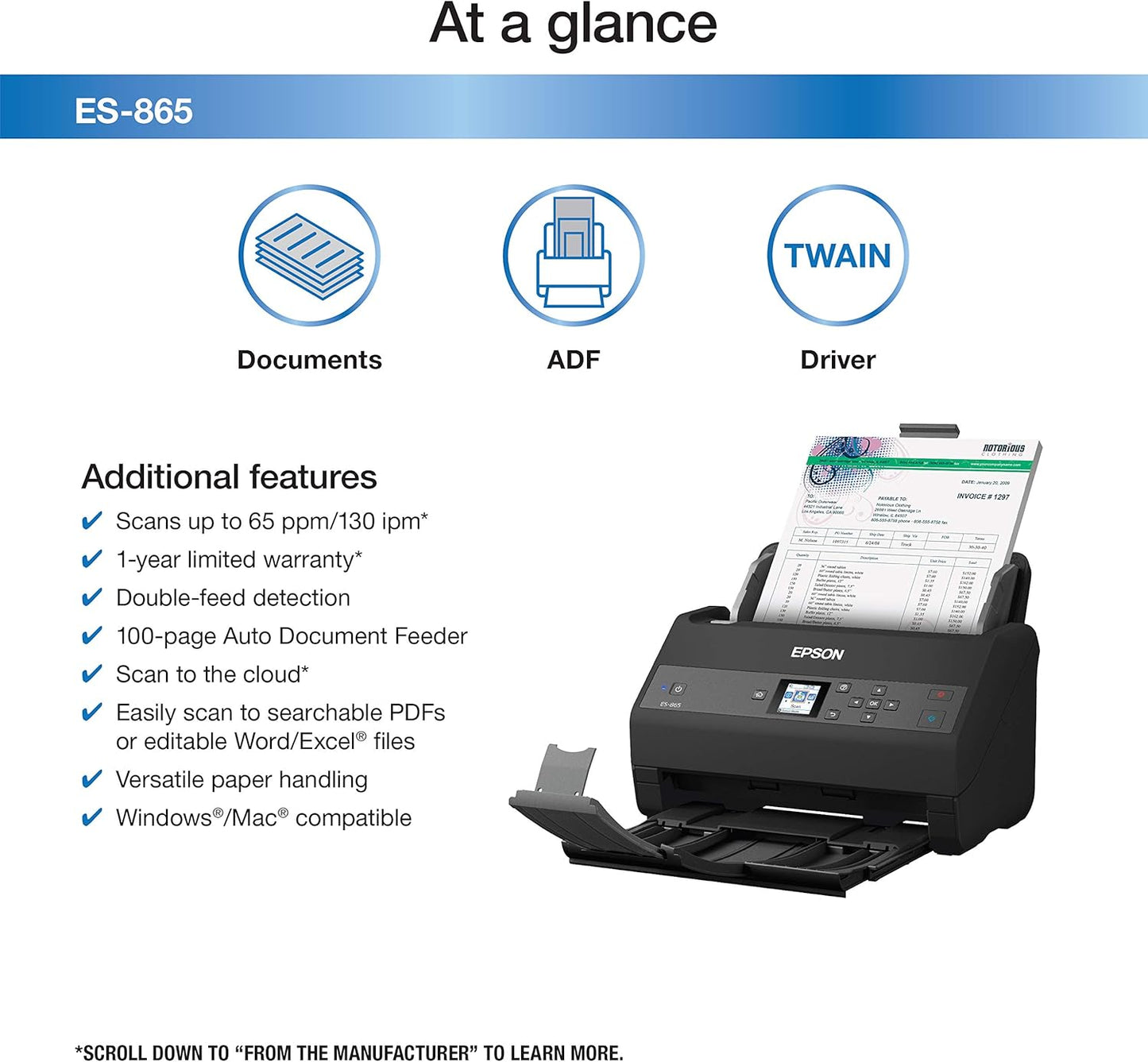 Epson ES-865 High-Speed Duplex Document Scanner