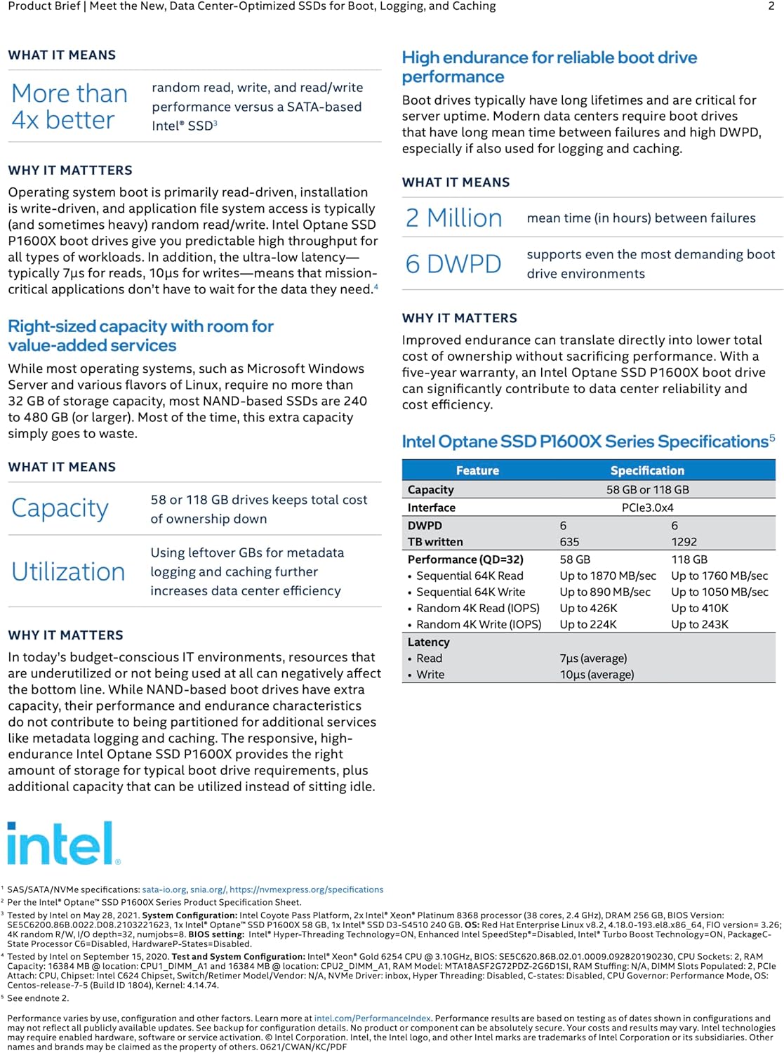 Intel SSDPEK1A118GA01 OPTANE P1600X 118GB M.2 PCIe SSD