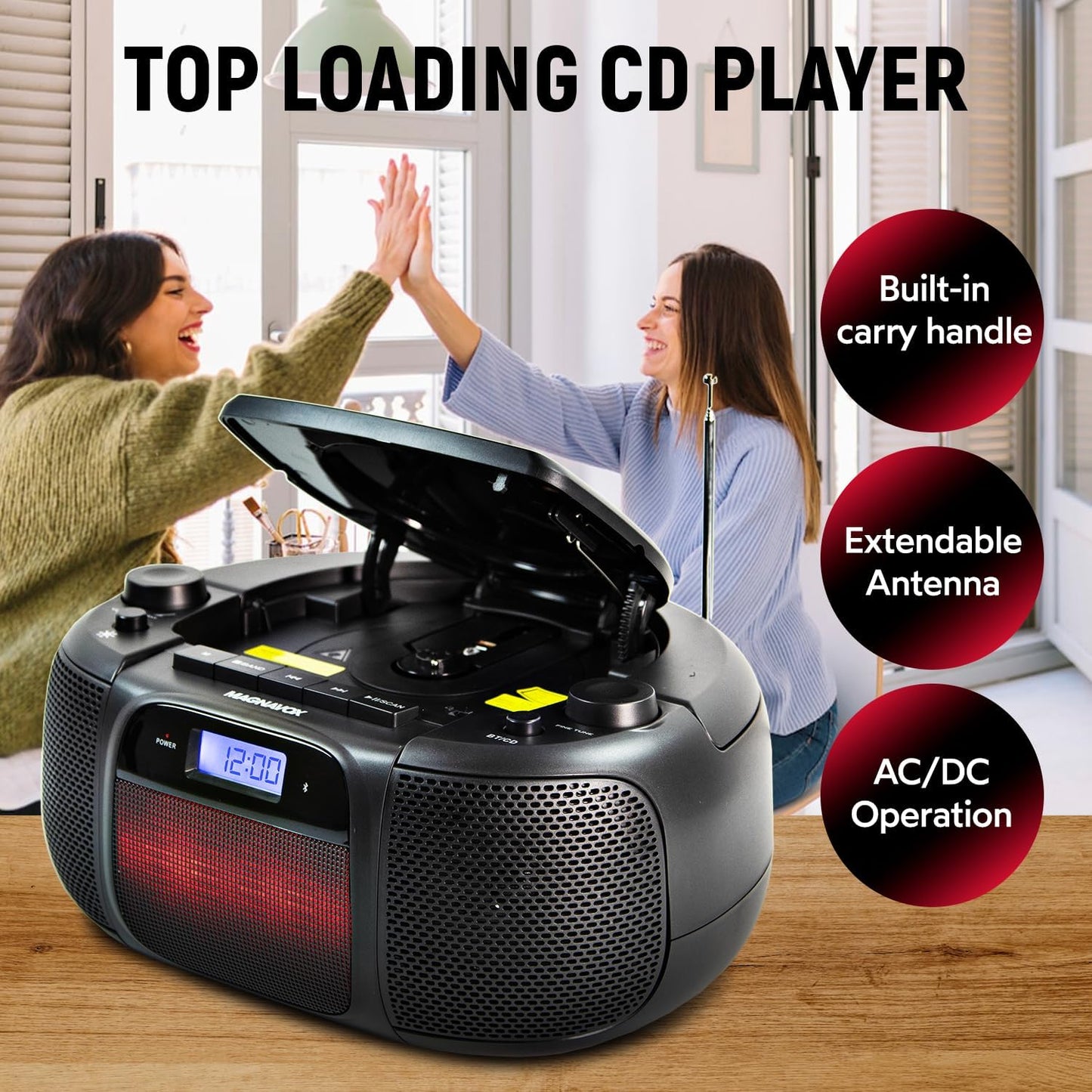 Magnavox MD6972 Portable CD Boombox Bluetooth Radio Lights