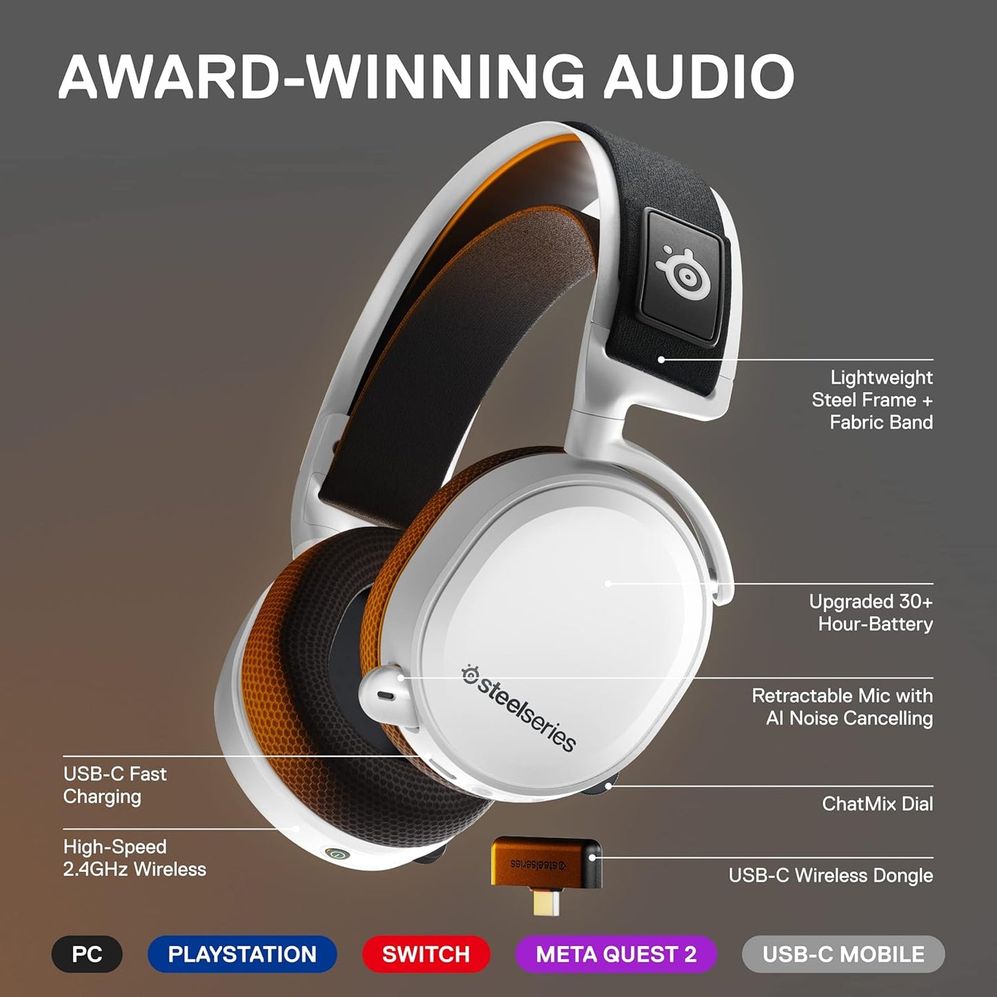 SteelSeries Arctis 7+ Wireless Gaming Headset - White