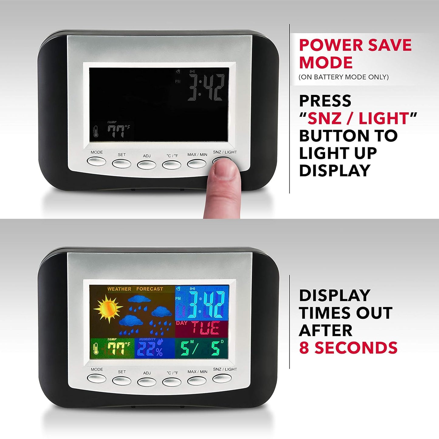 RCA Weather Station Alarm Clock with Color Display
