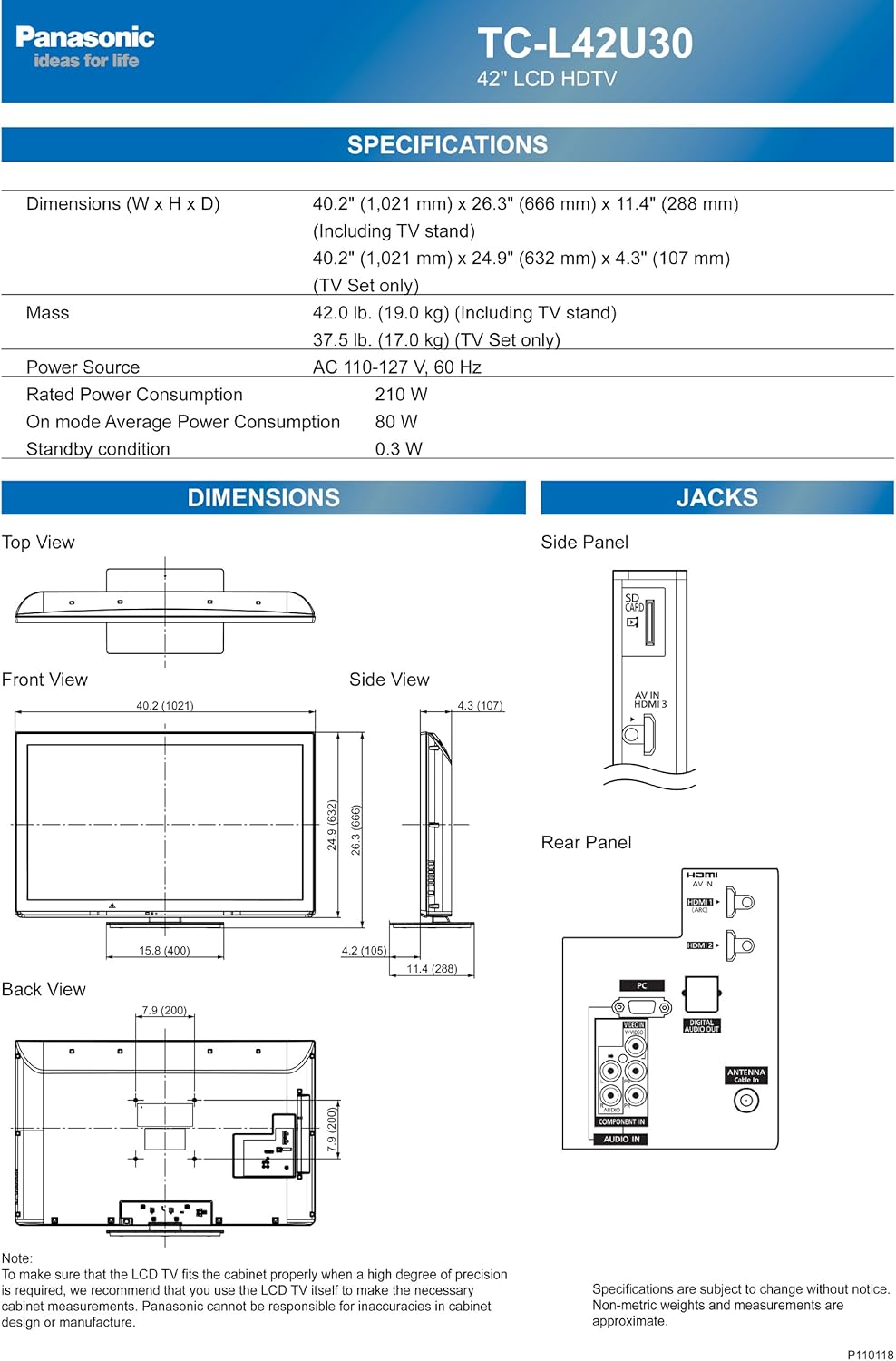 Panasonic TC-L42U30 42-Inch 1080p 120Hz LCD HDTV
